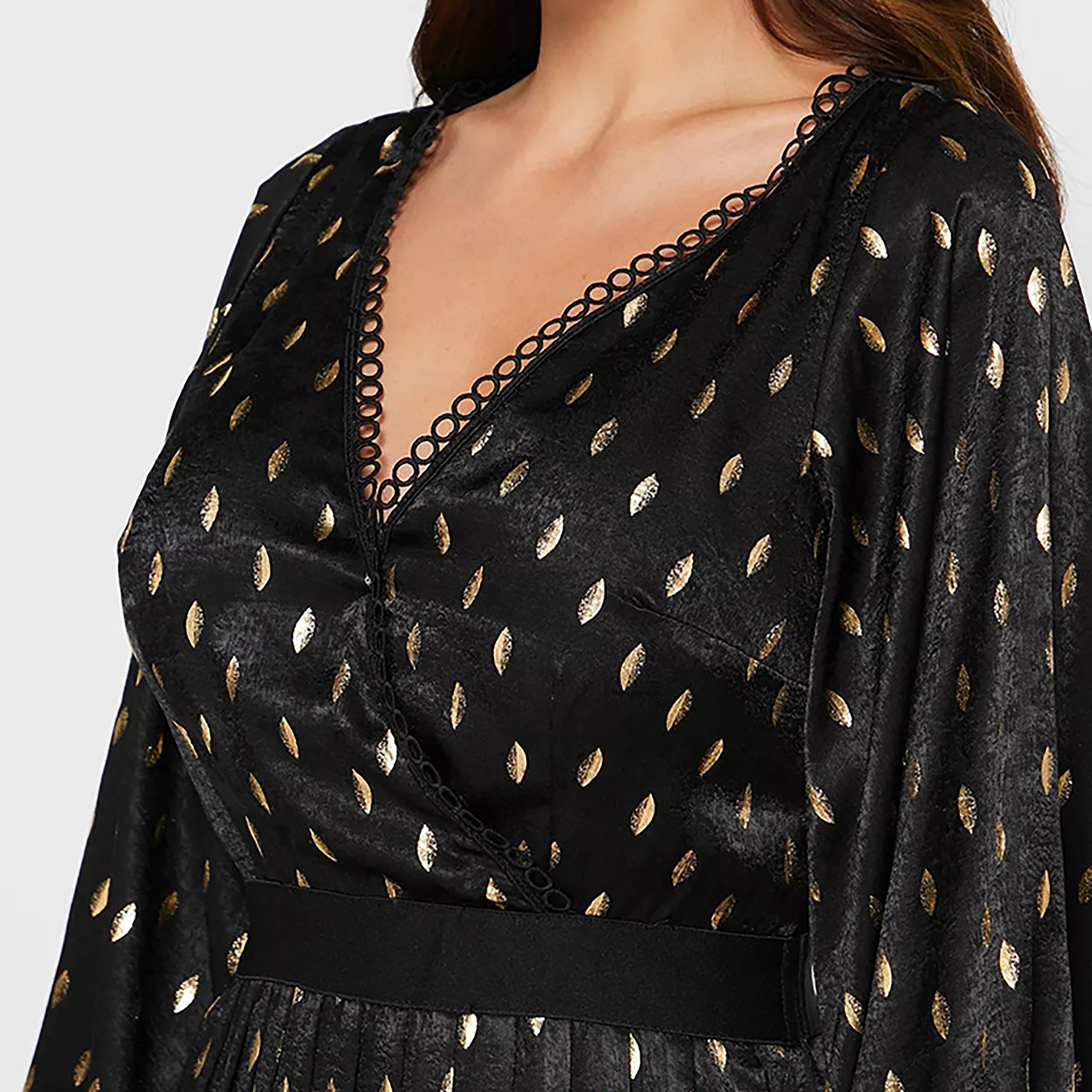 Little Mistress Black Polka Dots Evening Fit and Flared Midi Women's Dress-women-clothing-dresses-image-2