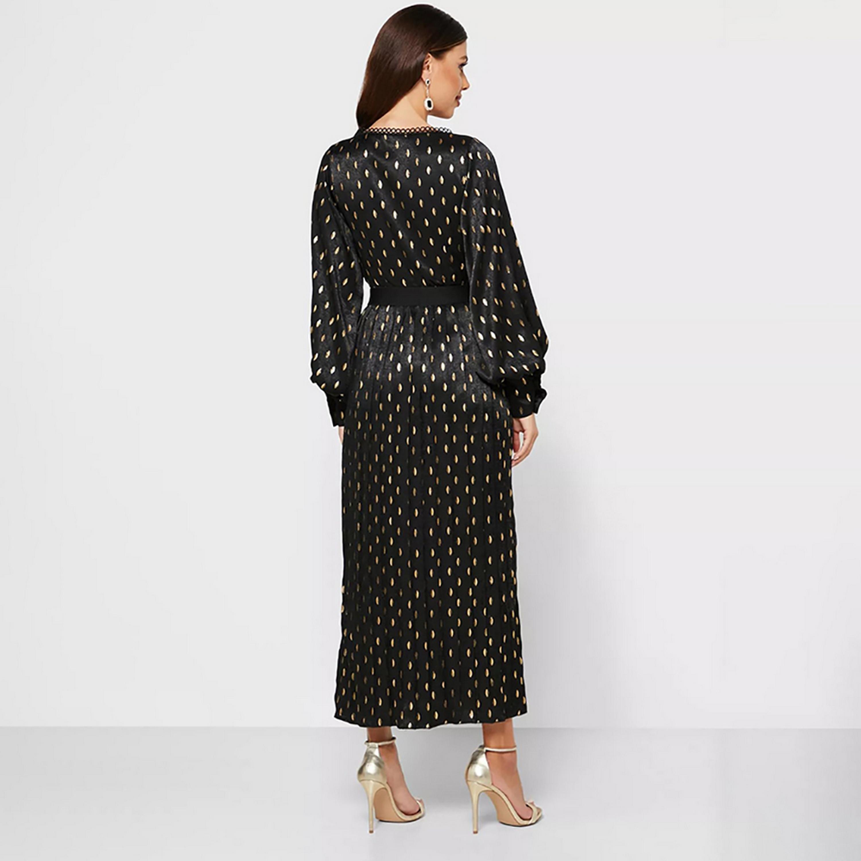 Little Mistress Black Polka Dots Evening Fit and Flared Midi Women's Dress-women-clothing-dresses-image-4