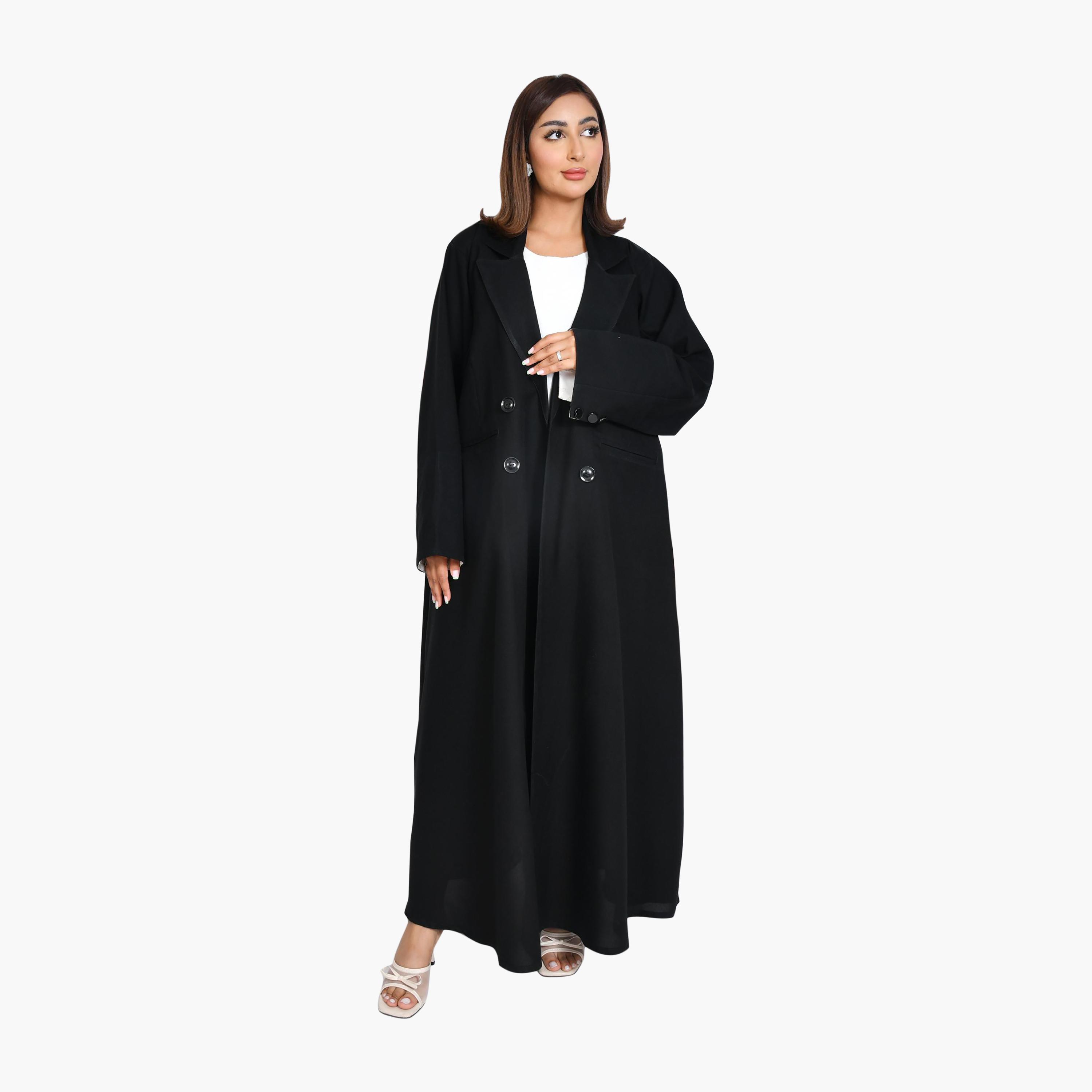Beyond Abaya Black Lapel Collar Linen Women's Formal Coat Style Abaya-women-arabicclothing-abayas-image-1