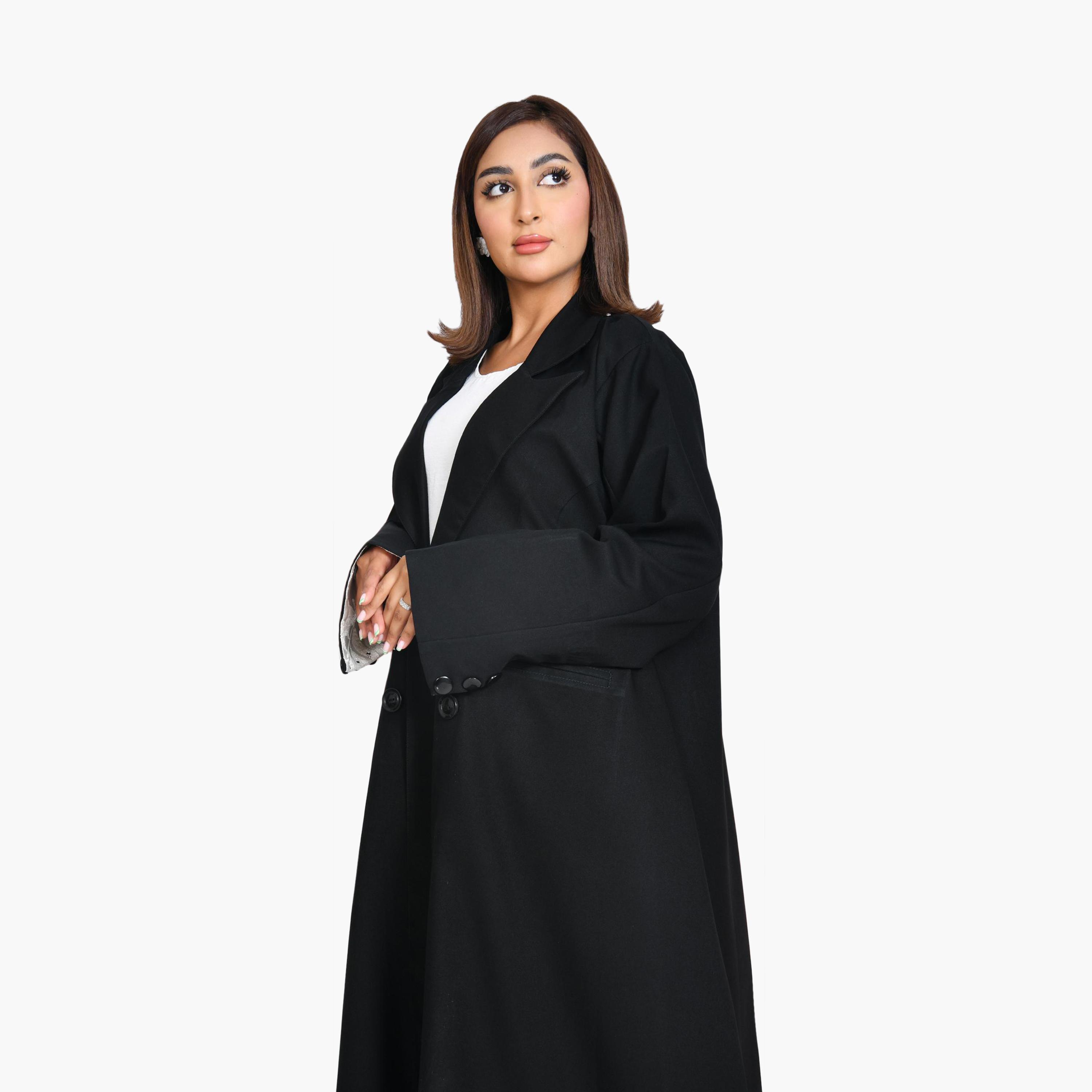 Beyond Abaya Black Lapel Collar Linen Women's Formal Coat Style Abaya-women-arabicclothing-abayas-image-3