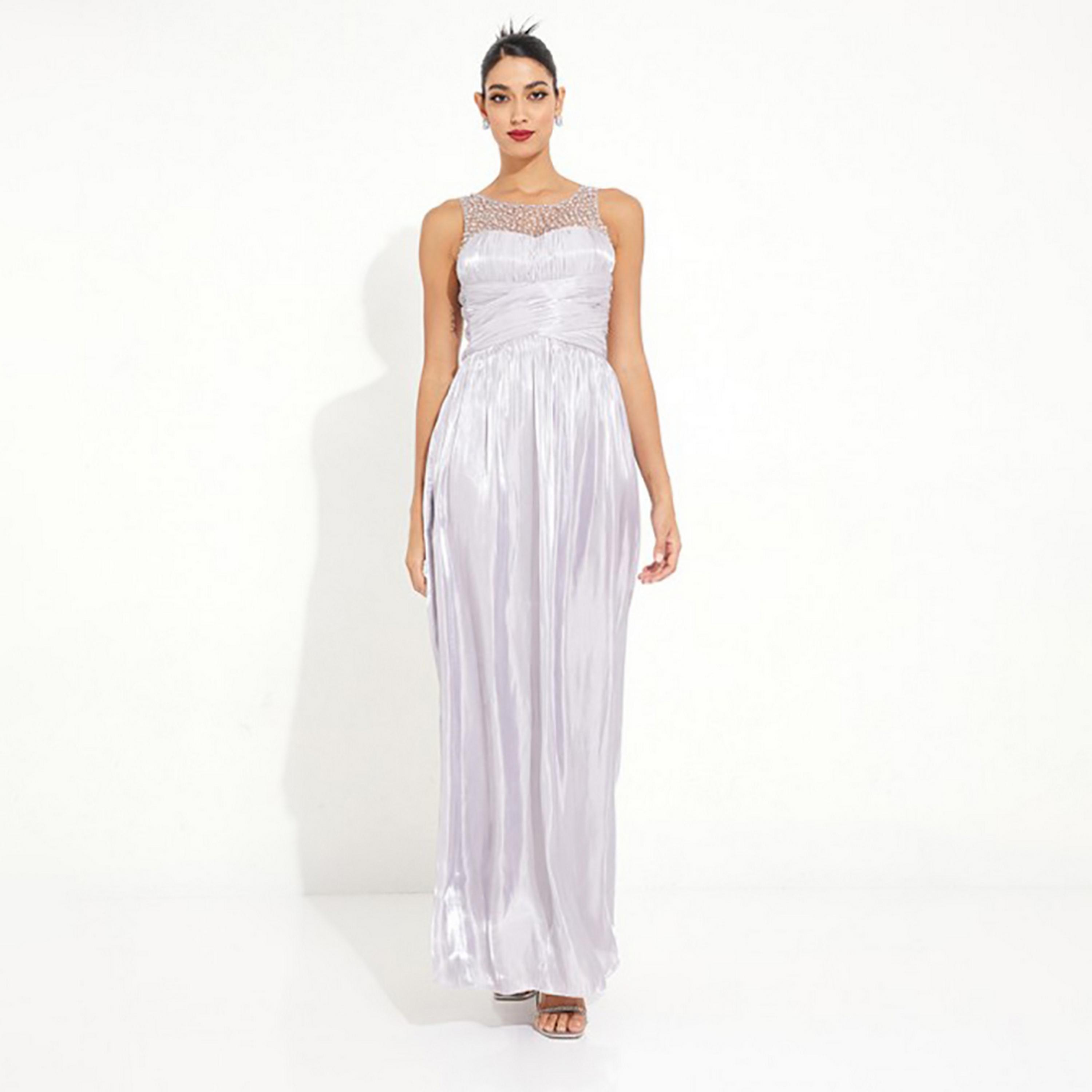 Little Mistress Grey Pearl Embellished Evening Fit and Flared Maxi Women's Dress-women-clothing-dresses-image-3