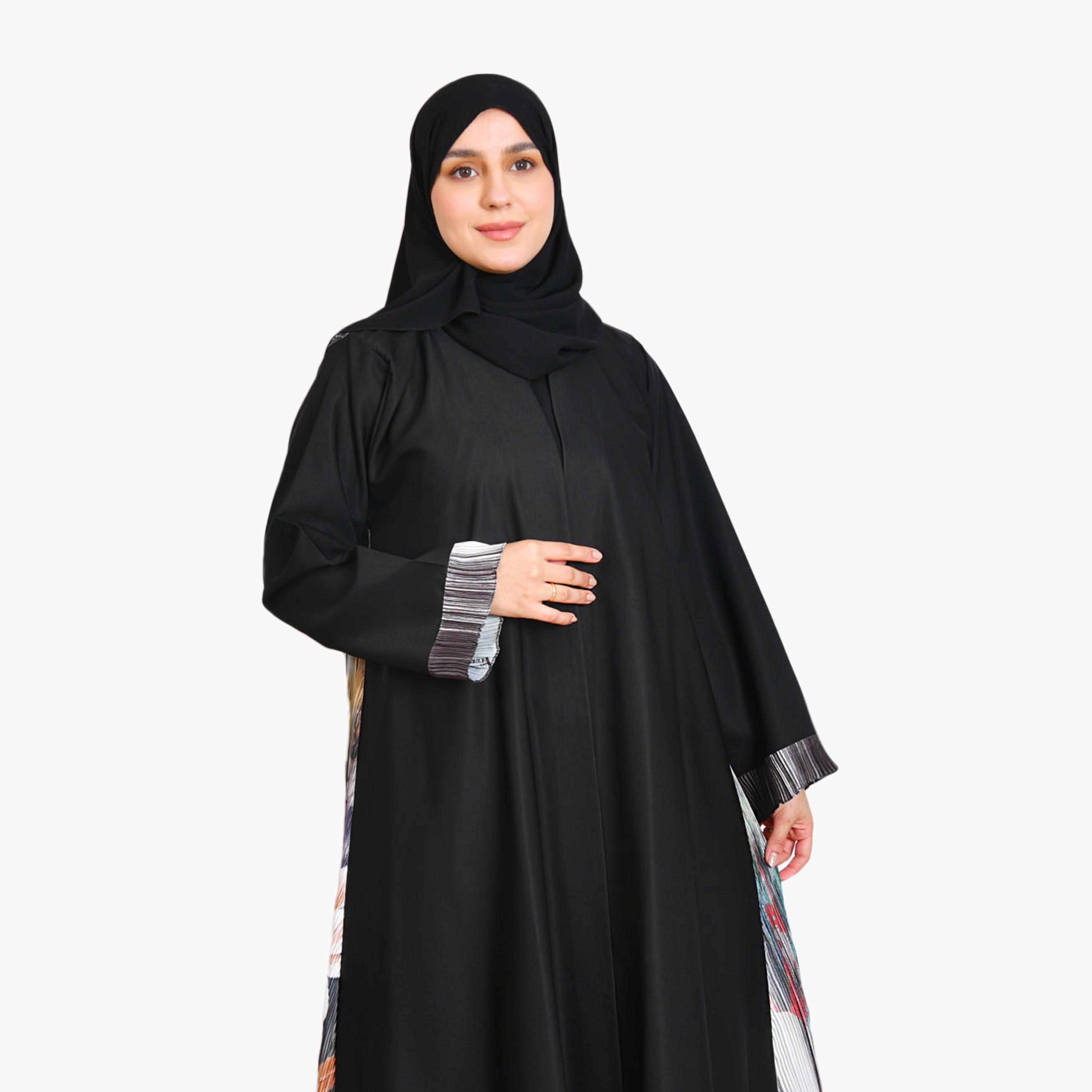 Beyond Abaya Black Floral Print Linen Women's Abaya with Hijab-women-arabicclothing-abayas-image-2