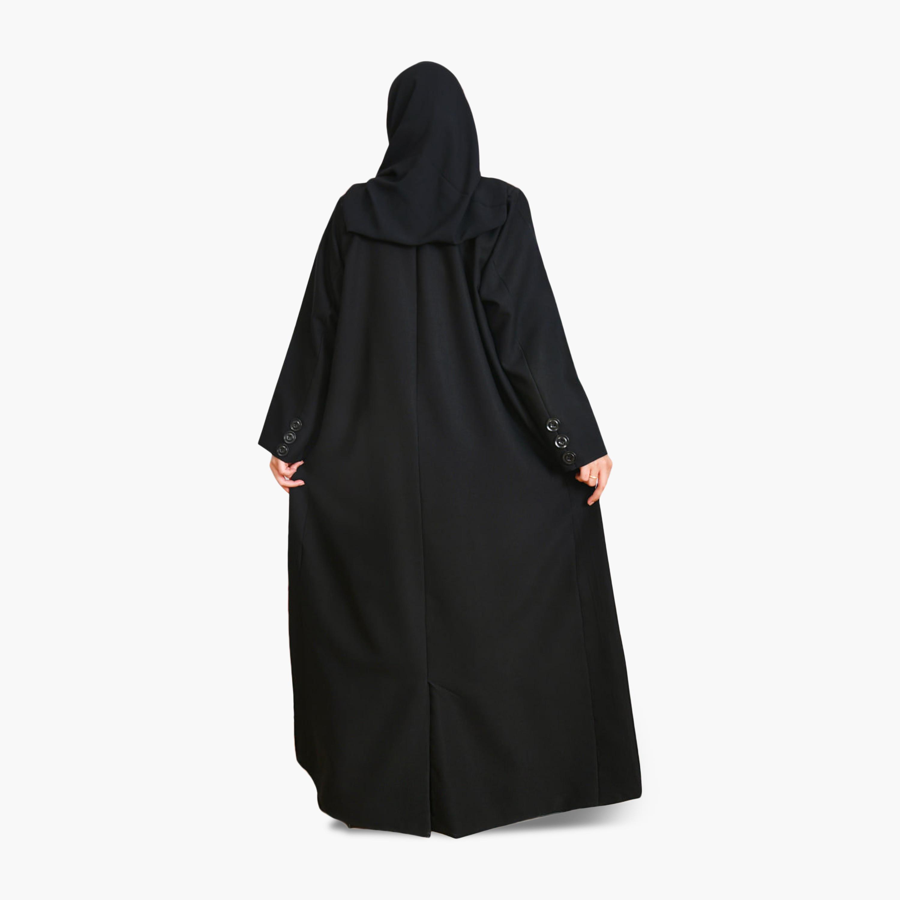 Beyond Abaya Black Lapel Collar Linen Women's Formal Coat Style Abaya with Hijab-women-arabicclothing-abayas-image-5