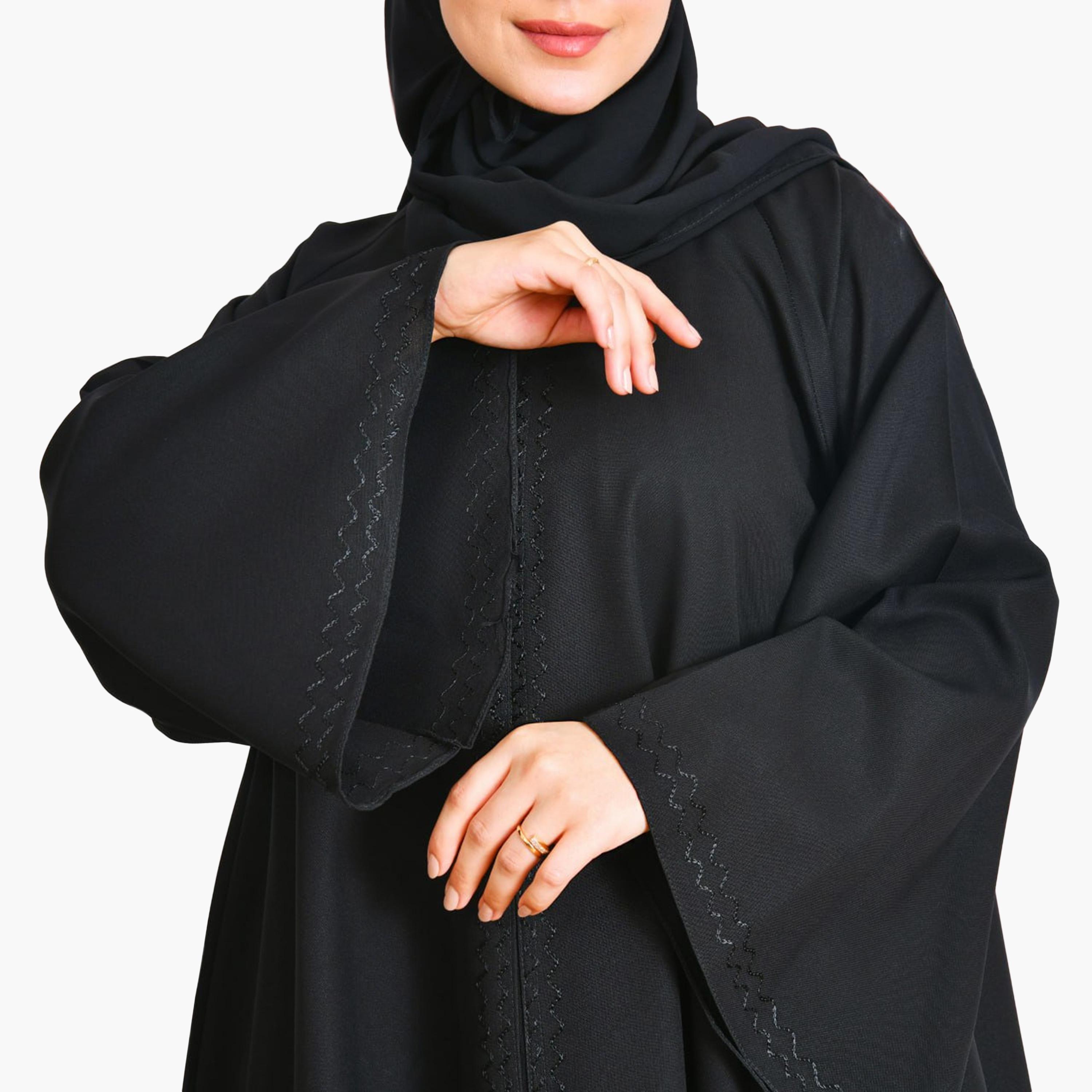 Beyond Abaya Black Wide Sleeves Linen Women's Cloche Abaya with Hijab-women-arabicclothing-abayas-image-4