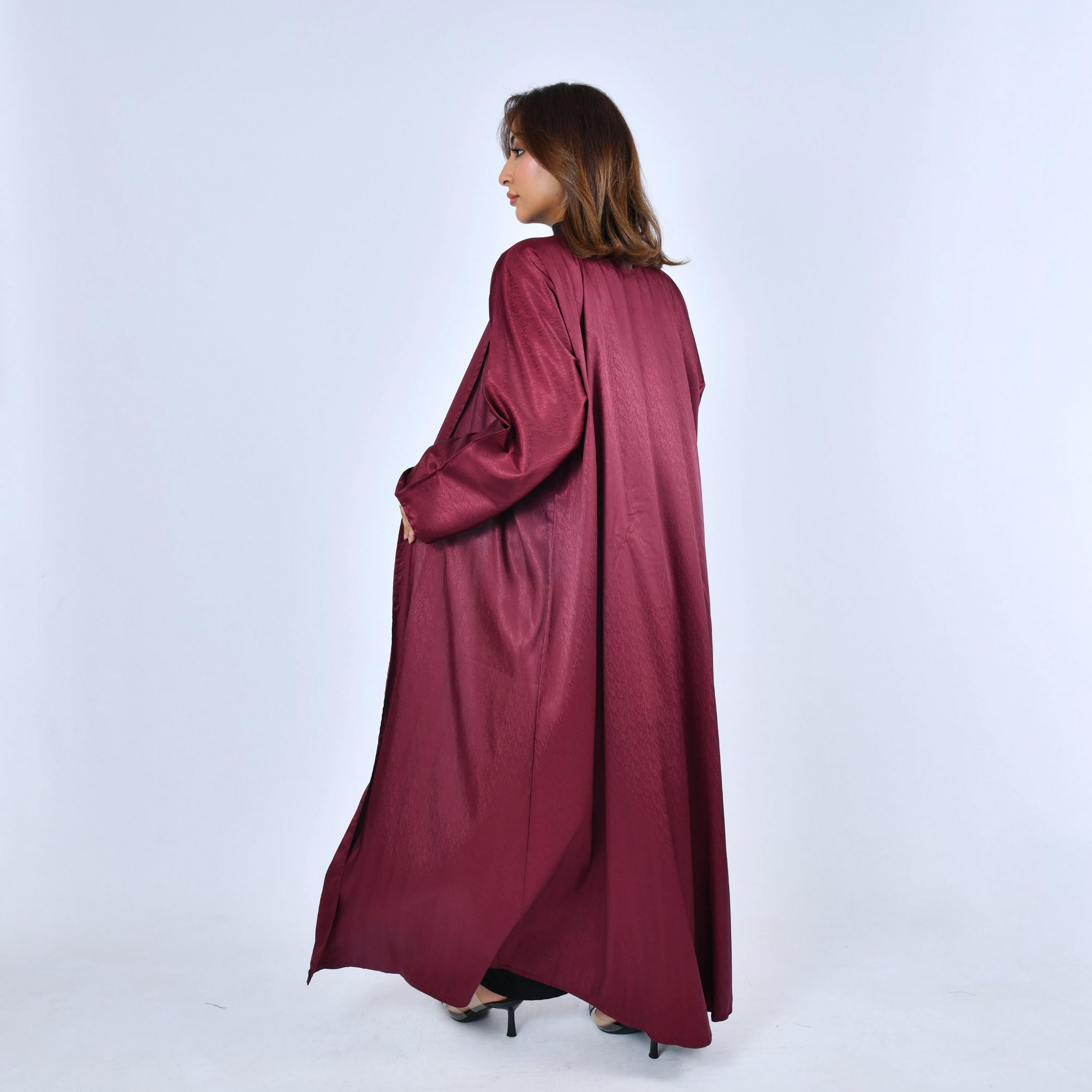Lamha Maroon Subtle Sheen Linen Women's Abaya-women-arabicclothing-abayas-image-4