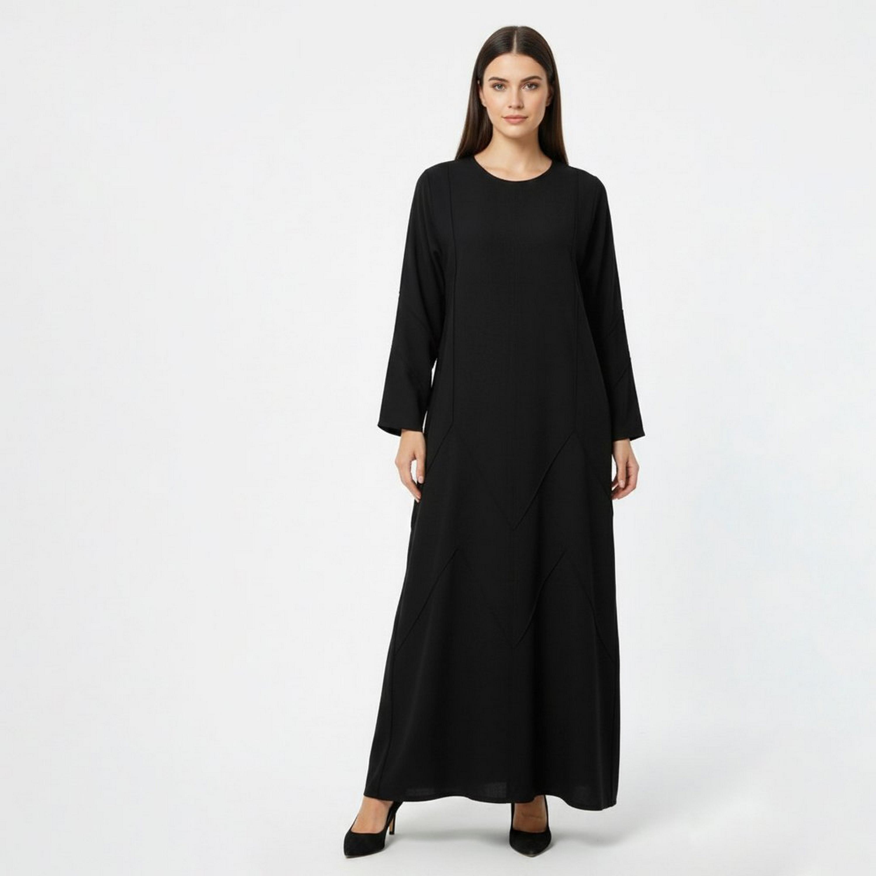 Lamha Black Linen Women's Abaya-women-arabicclothing-abayas-image-1