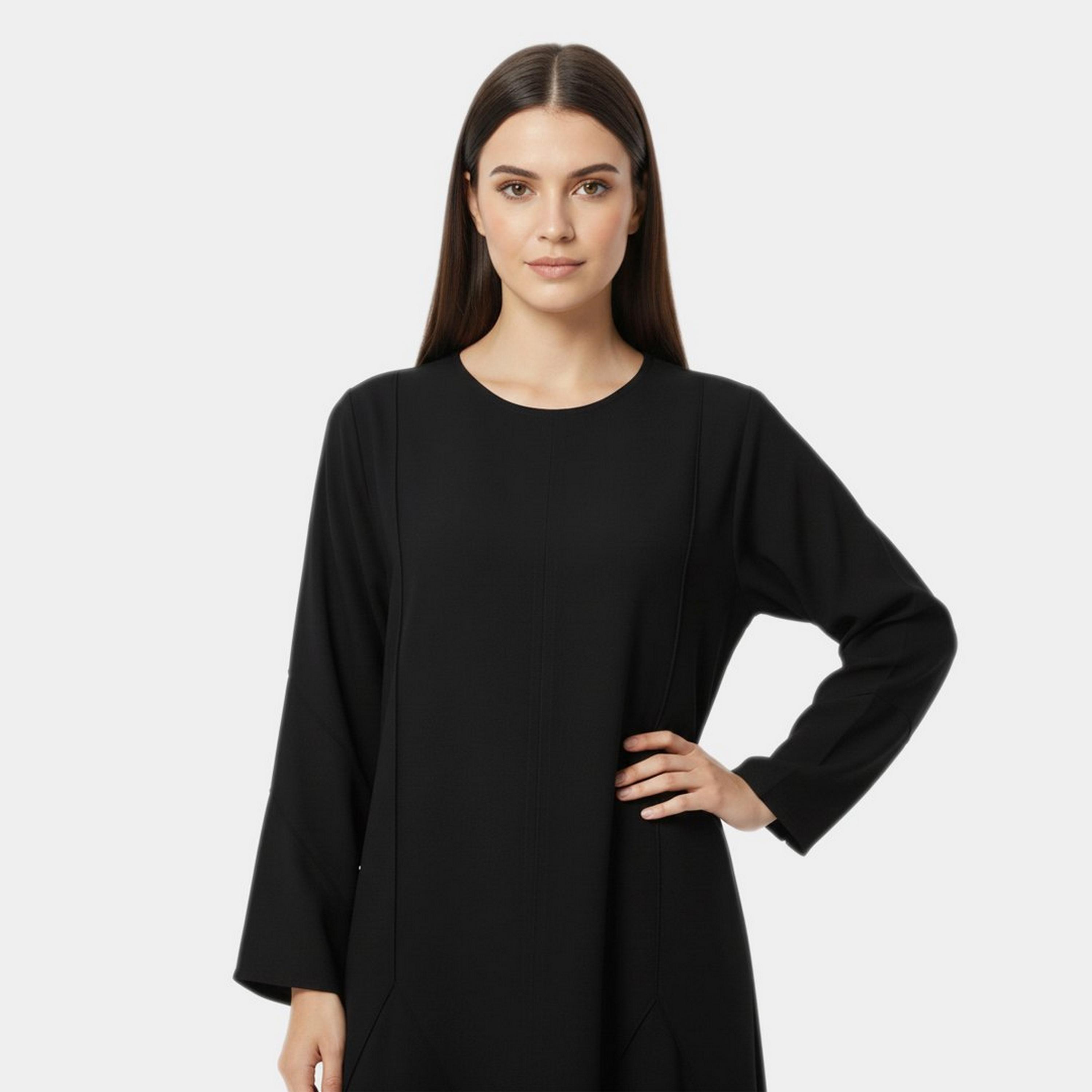 Lamha Black Linen Women's Abaya-women-arabicclothing-abayas-image-2