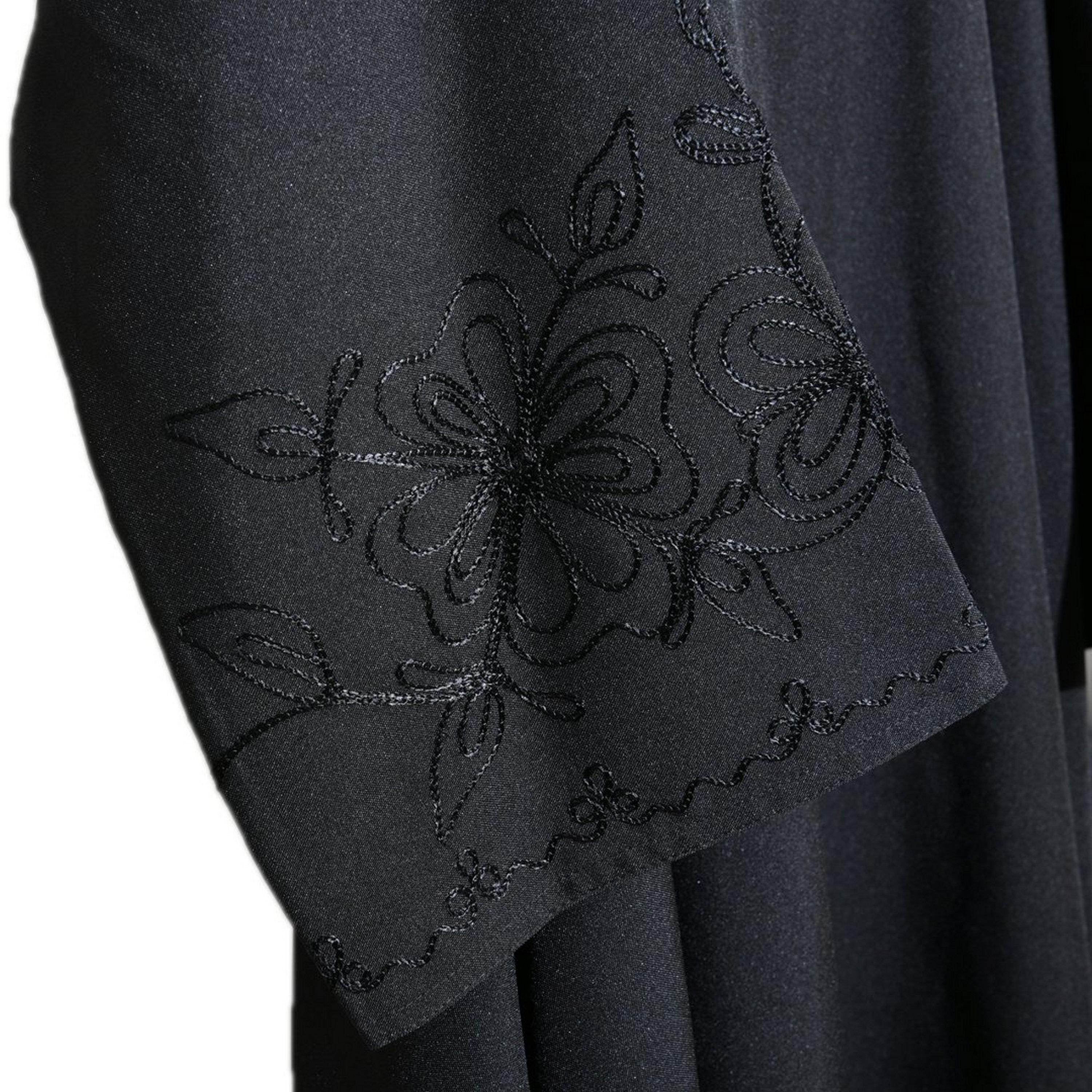 عباية "دبل كلوش" كتان بأكمام مطرزة نسائية - أسود من لمحة-women-arabicclothing-abayas-image-4