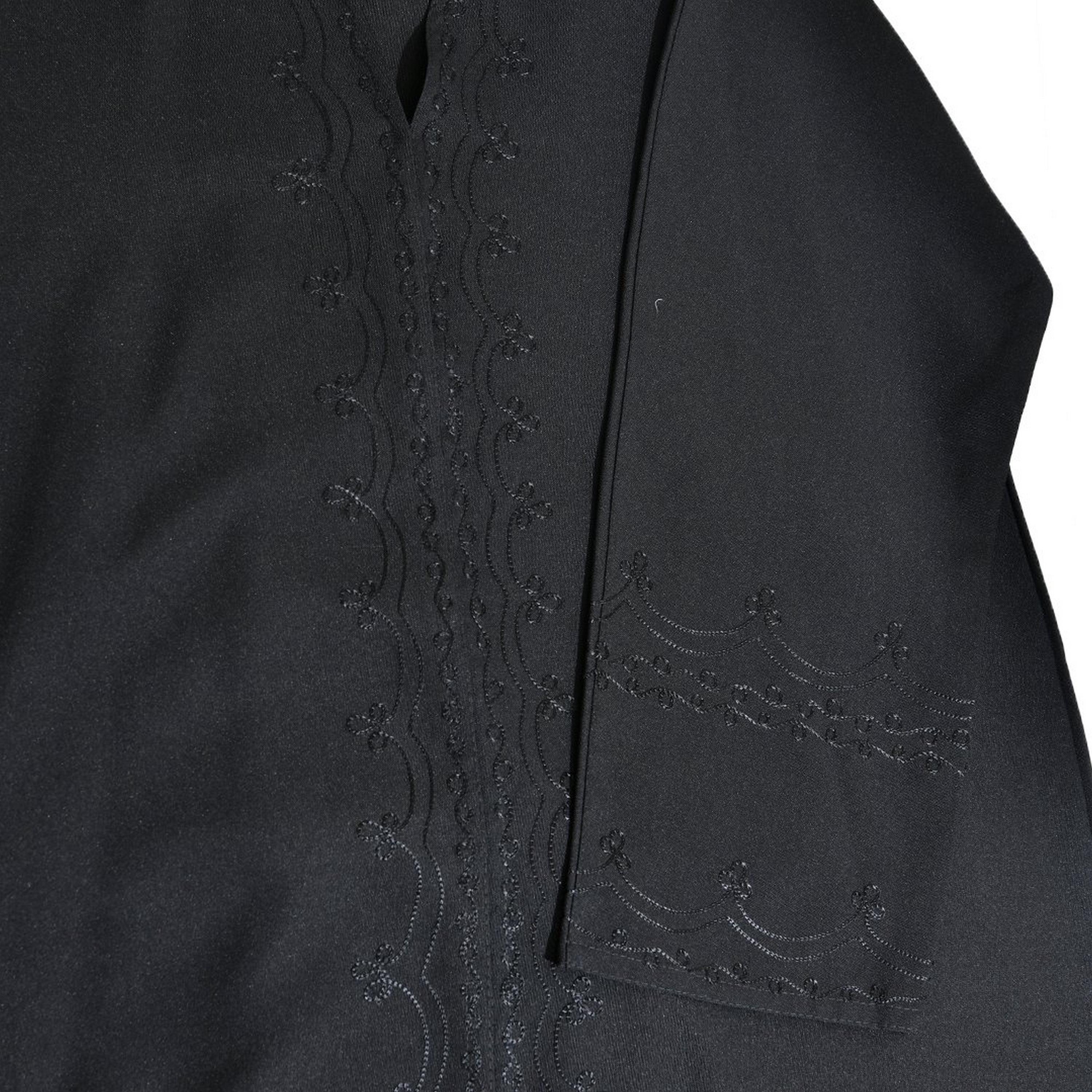 Lamha Black Embroidered Linen Women's Abaya with Hijab-women-arabicclothing-abayas-image-3