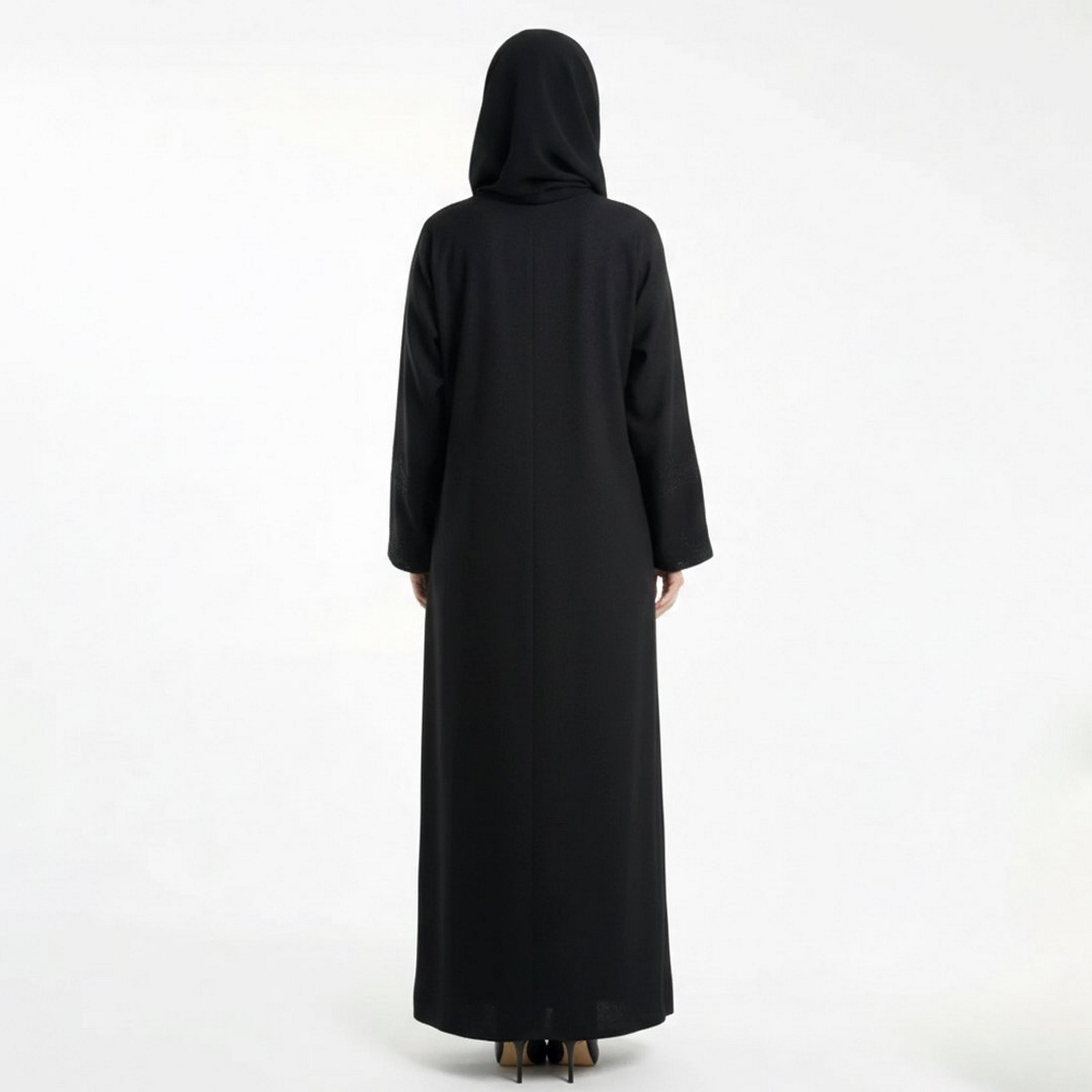 Lamha Black Embroidered Linen Women's Abaya with Hijab-women-arabicclothing-abayas-image-5