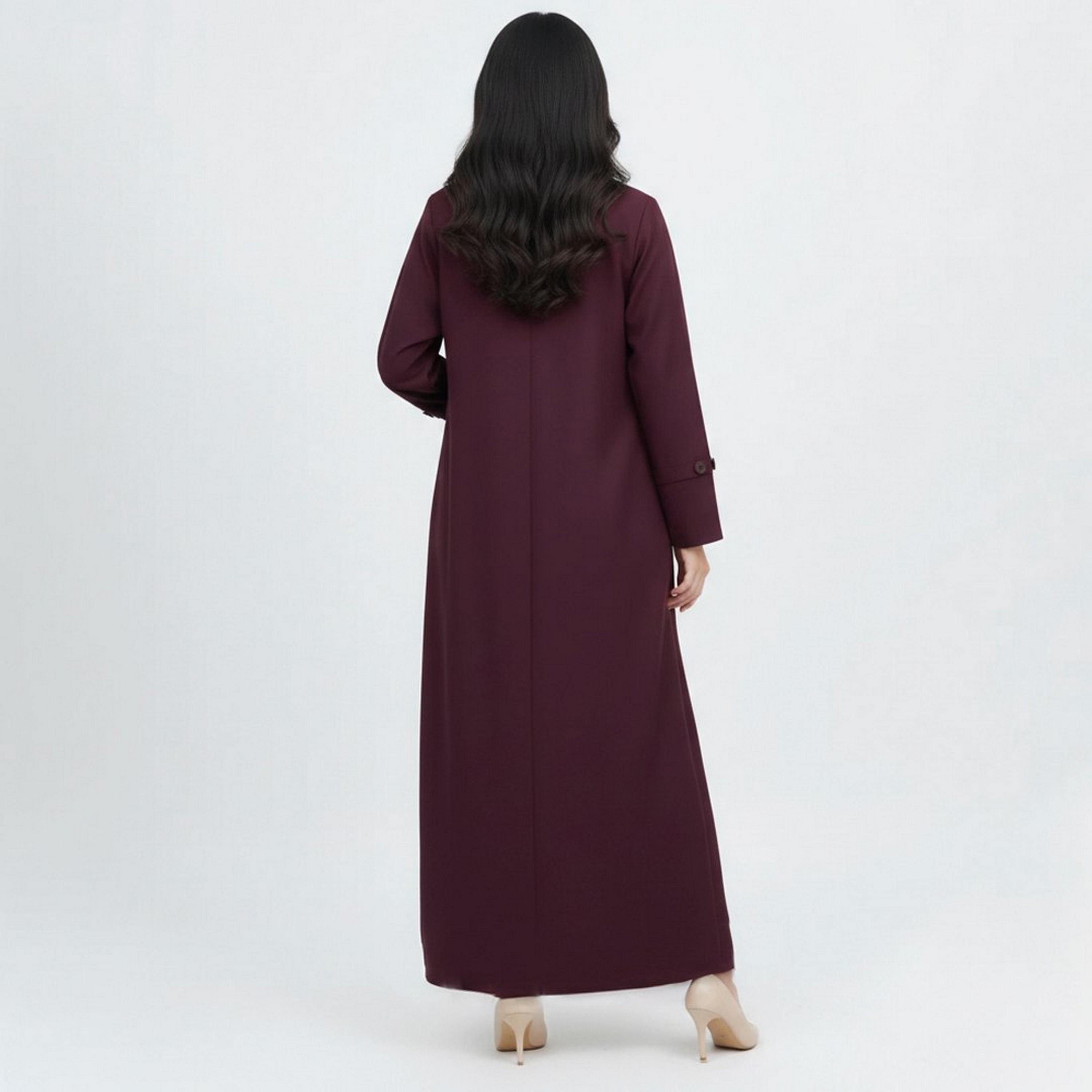 عباية رسمية "بلايزر ستايل" بياقة "لابل" كتان نسائية - بورغندي من لمحة-women-arabicclothing-abayas-image-6