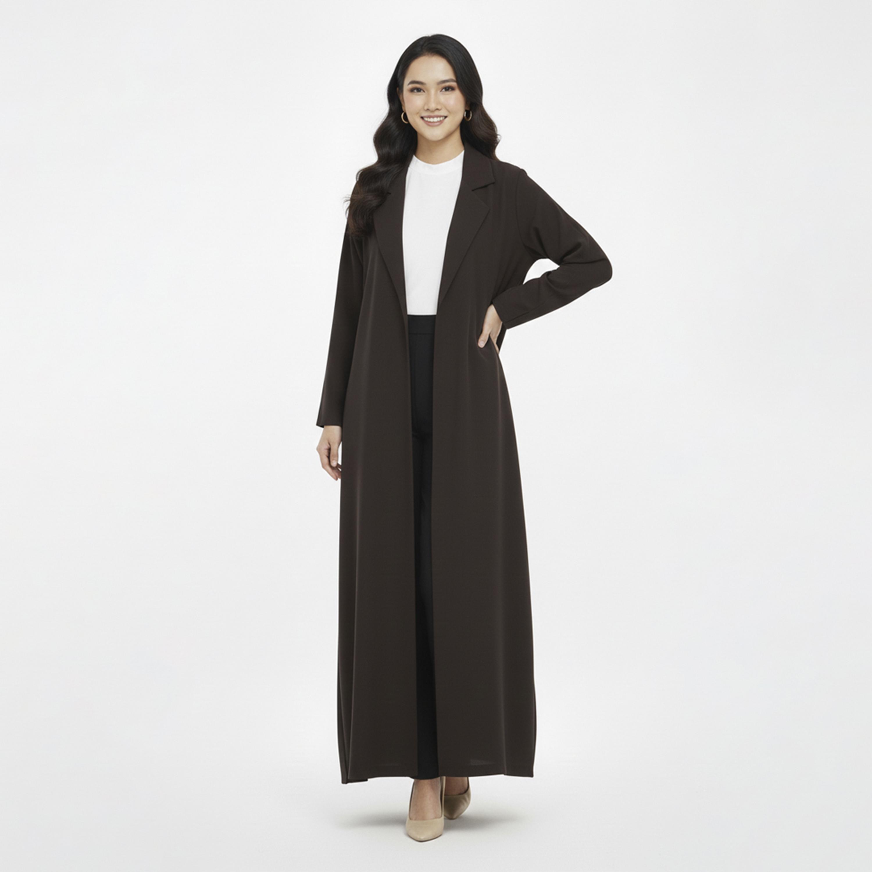 Lamha Brown Lapel Collar Linen Women's Formal Blazer Style Abaya-women-arabicclothing-abayas-image-1