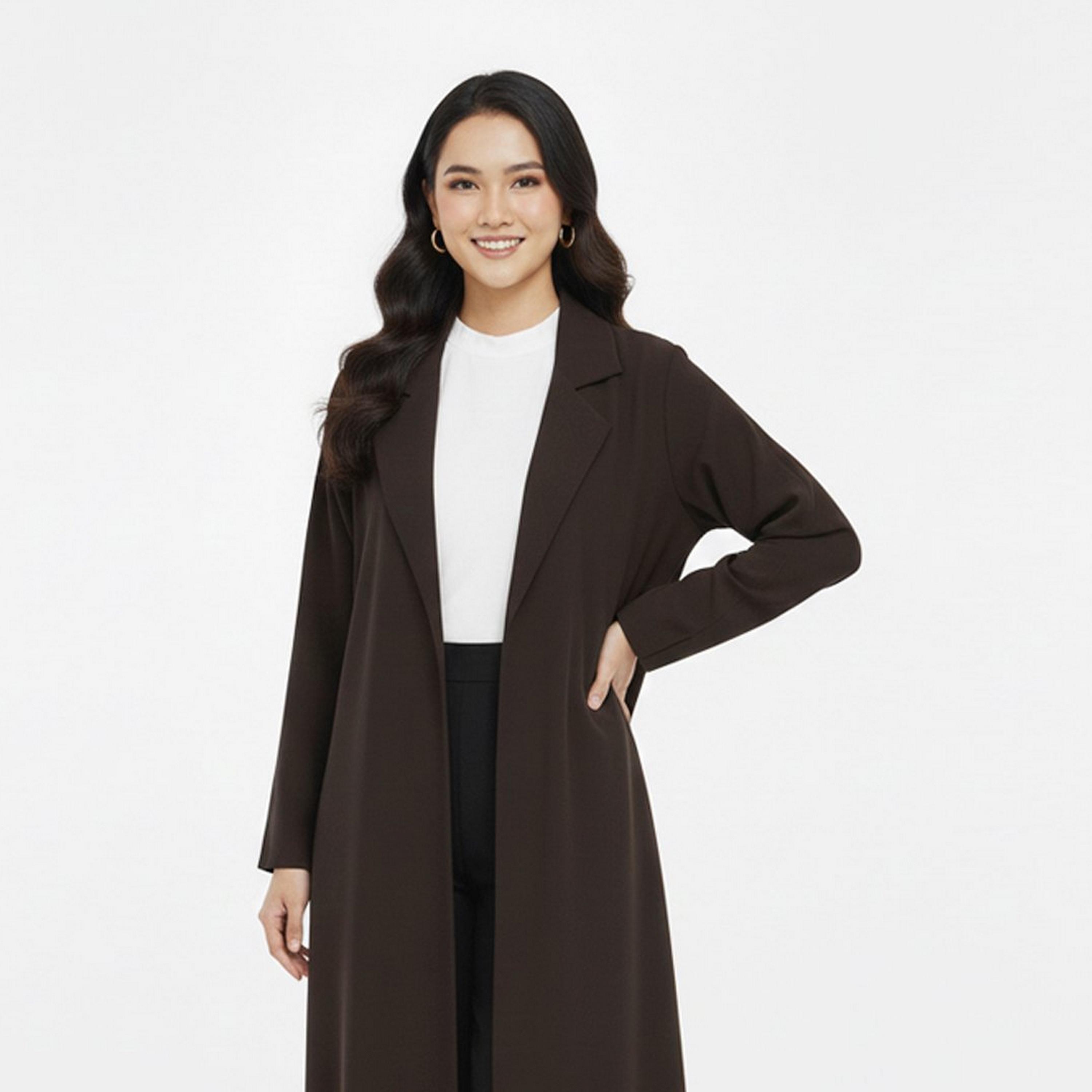 Lamha Brown Lapel Collar Linen Women's Formal Blazer Style Abaya-women-arabicclothing-abayas-image-2