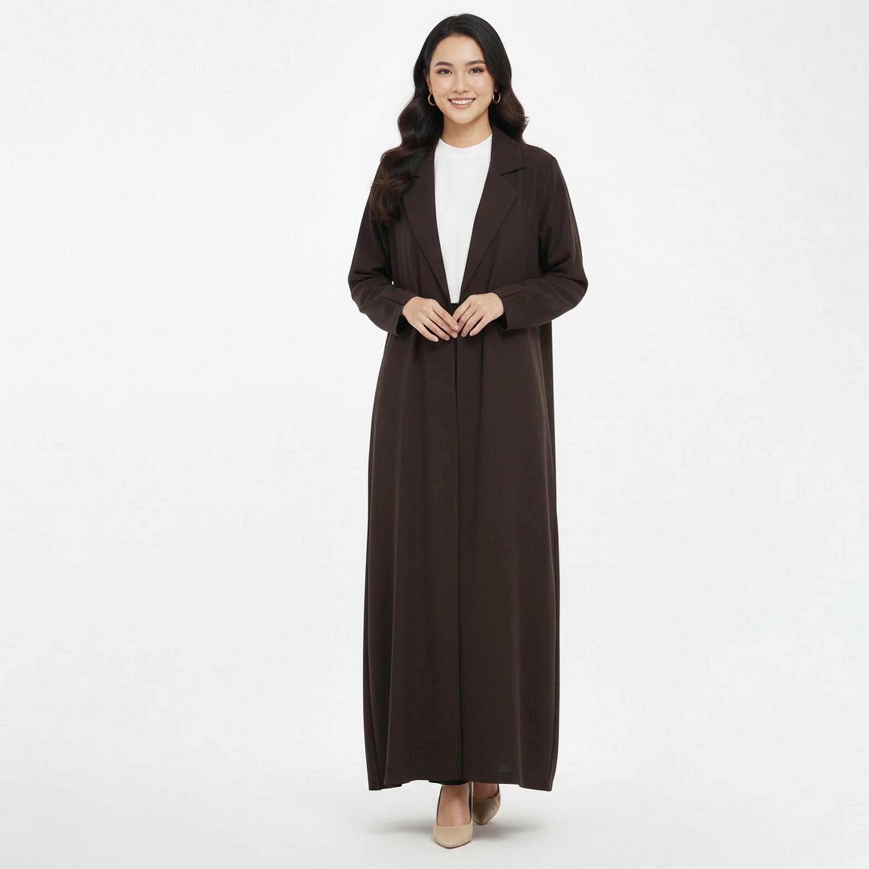 Lamha Brown Lapel Collar Linen Women's Formal Blazer Style Abaya-women-arabicclothing-abayas-image-3