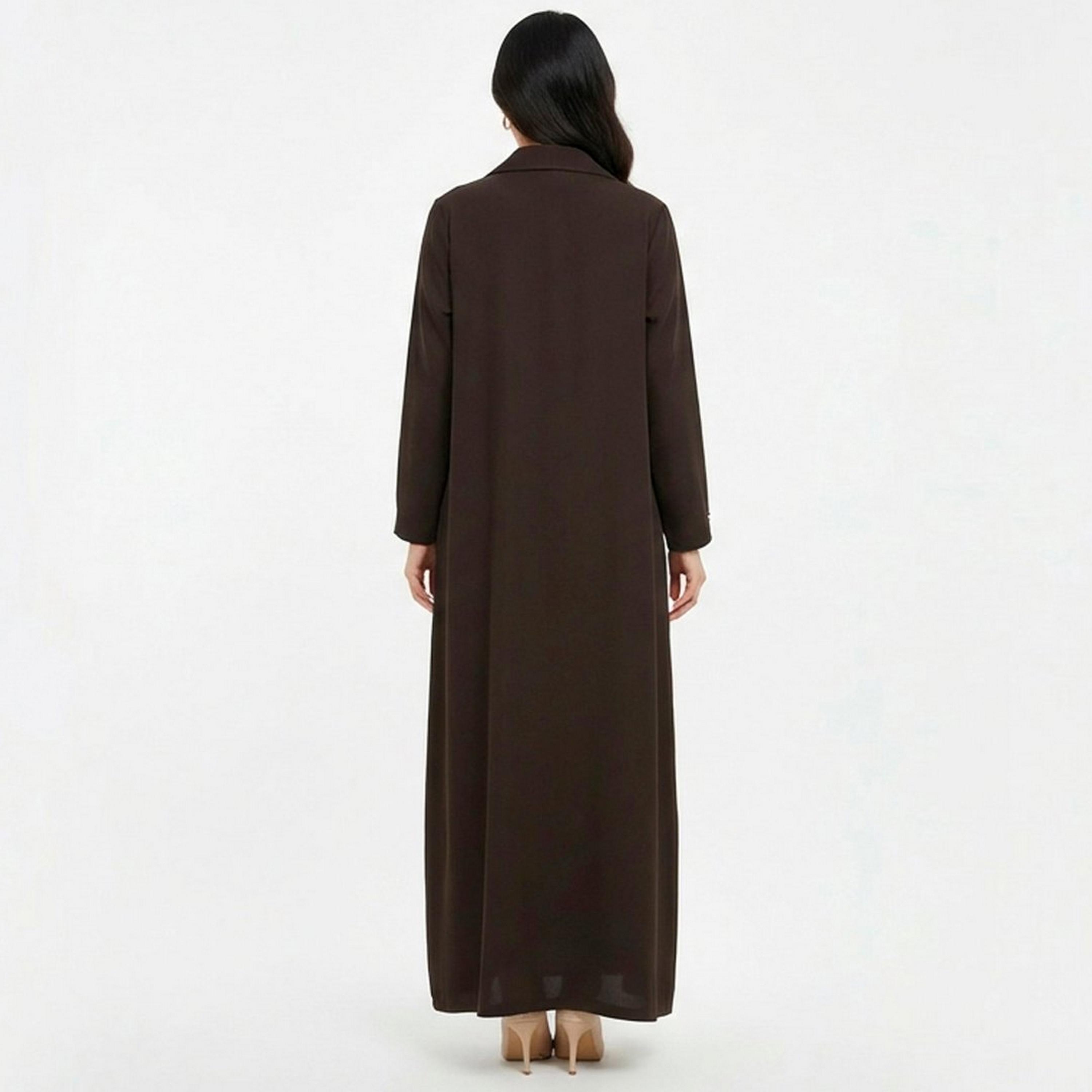 Lamha Brown Lapel Collar Linen Women's Formal Blazer Style Abaya-women-arabicclothing-abayas-image-4