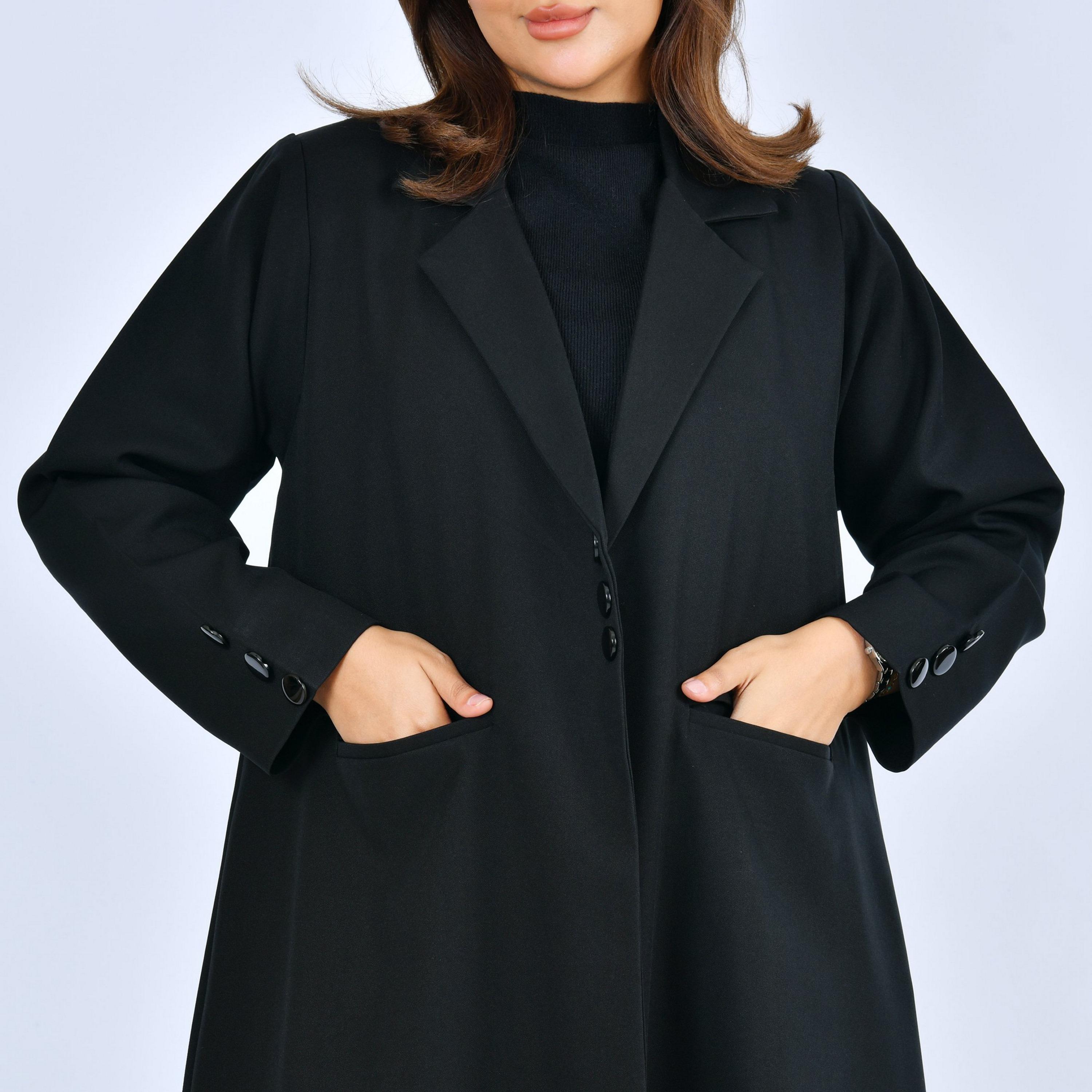 Lamha Black Lapel Collar Linen Women's Formal Blazer Style Abaya-women-arabicclothing-abayas-image-3