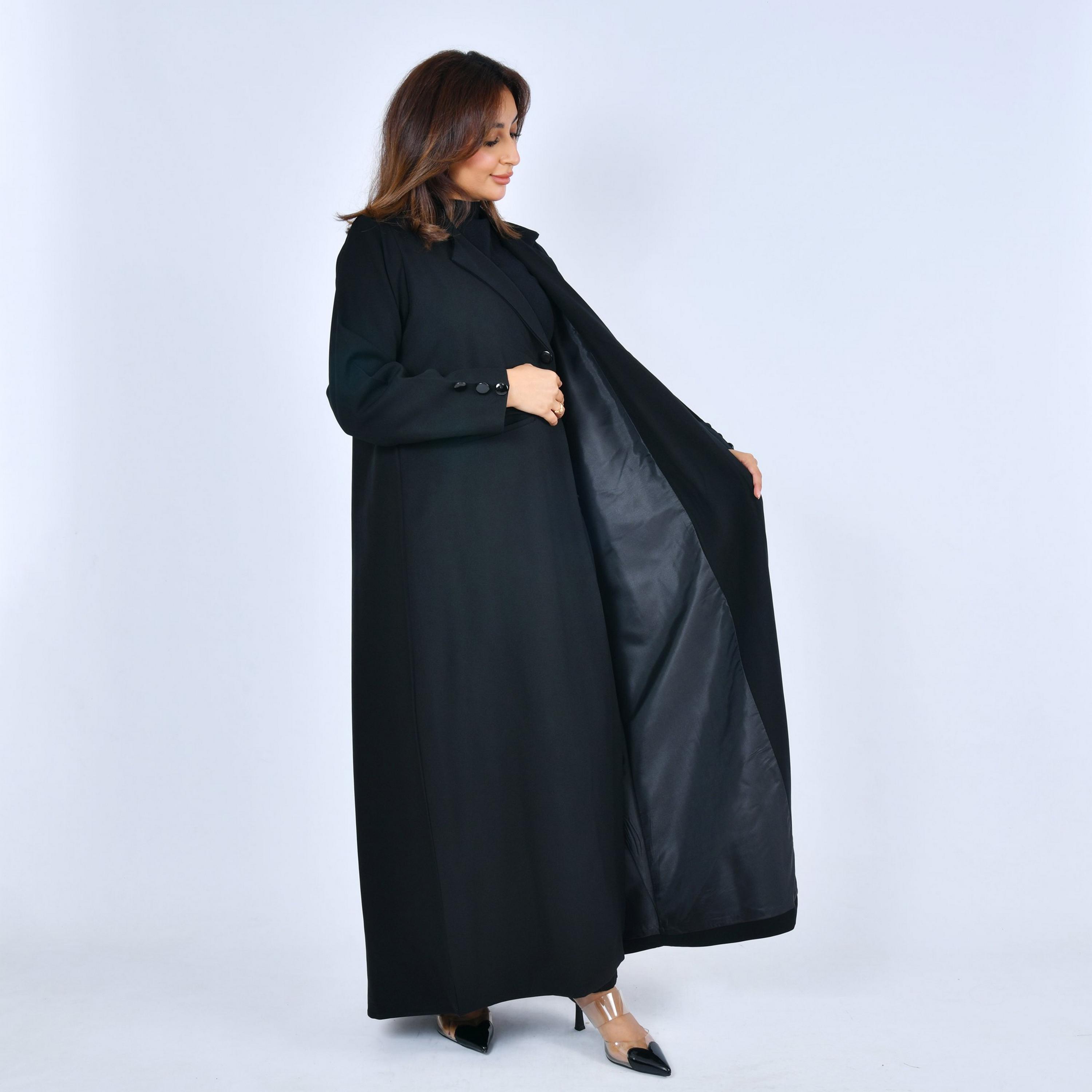 Lamha Black Lapel Collar Linen Women's Formal Blazer Style Abaya-women-arabicclothing-abayas-image-4