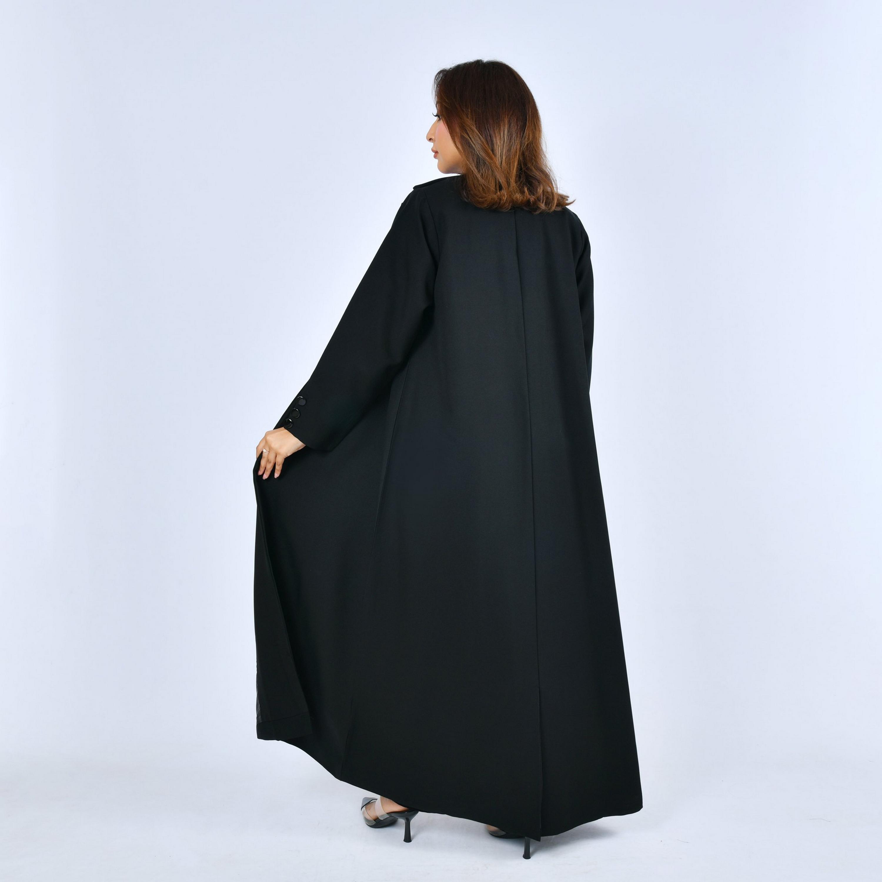 Lamha Black Lapel Collar Linen Women's Formal Blazer Style Abaya-women-arabicclothing-abayas-image-5