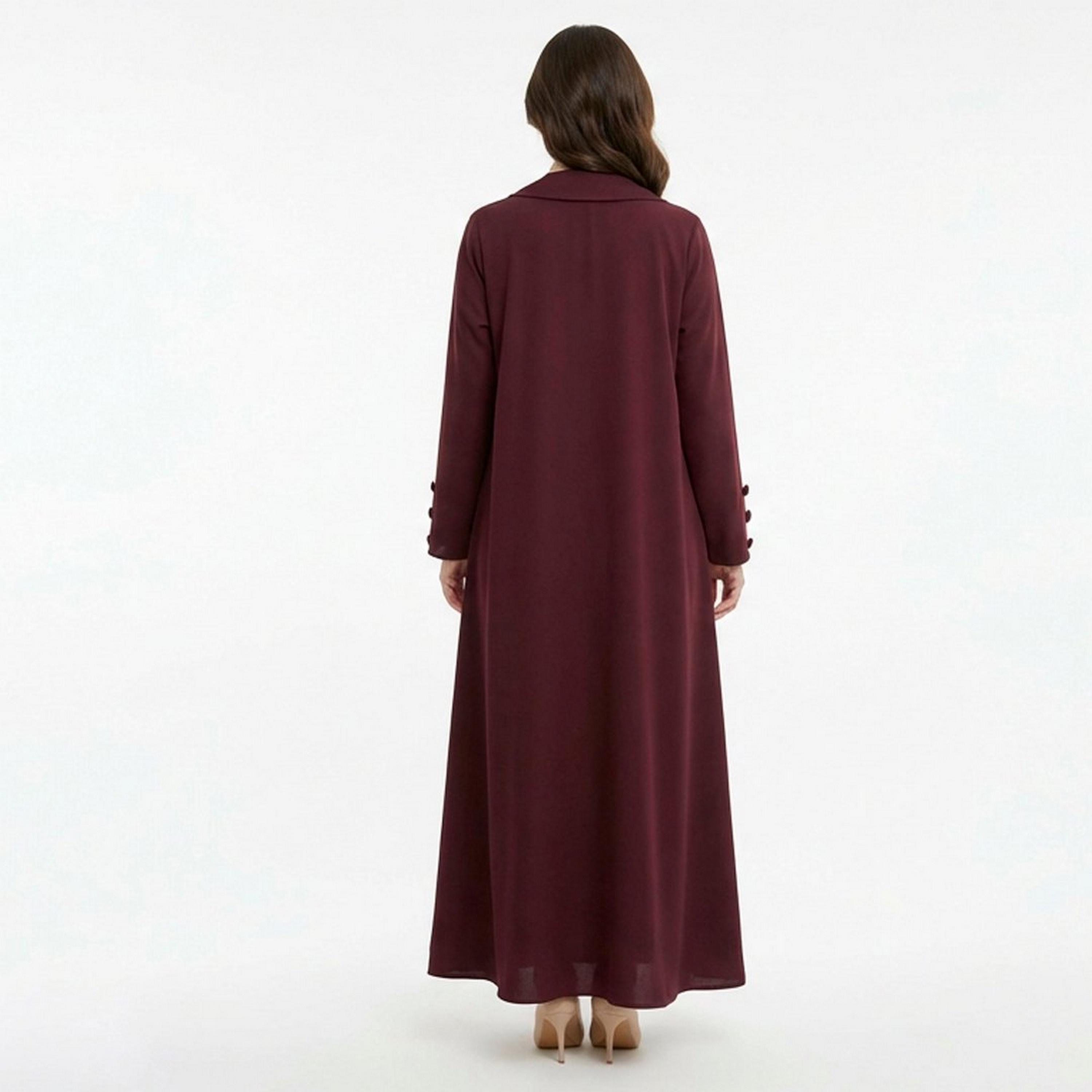 Lamha Burgundy Lapel Collar Linen Women's Formal Blazer Style Abaya with Inner Dress-women-arabicclothing-abayas-image-6
