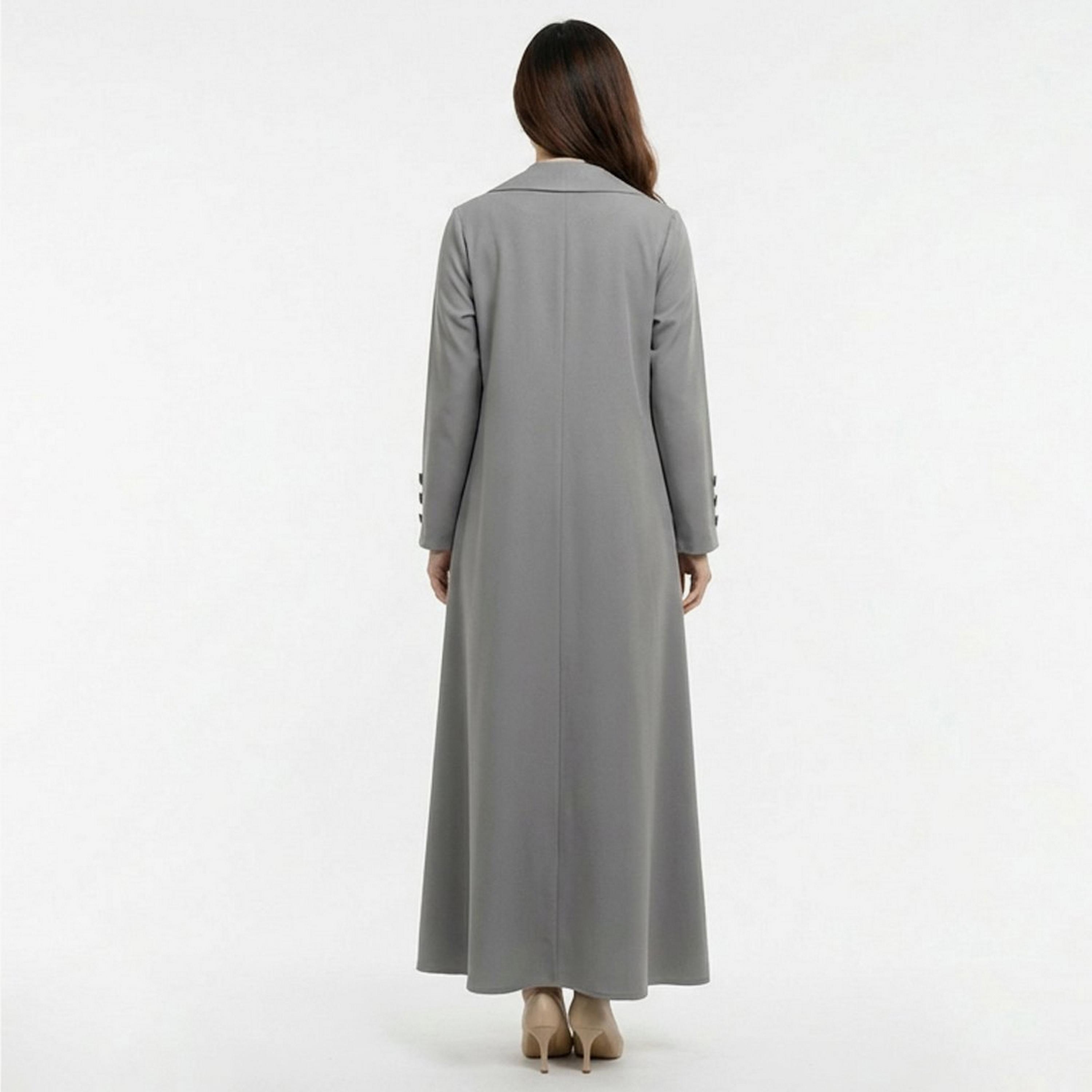 Lamha Light Grey Lapel Collar Linen Women's Formal Blazer Style Abaya with Inner Dress-women-arabicclothing-abayas-image-6