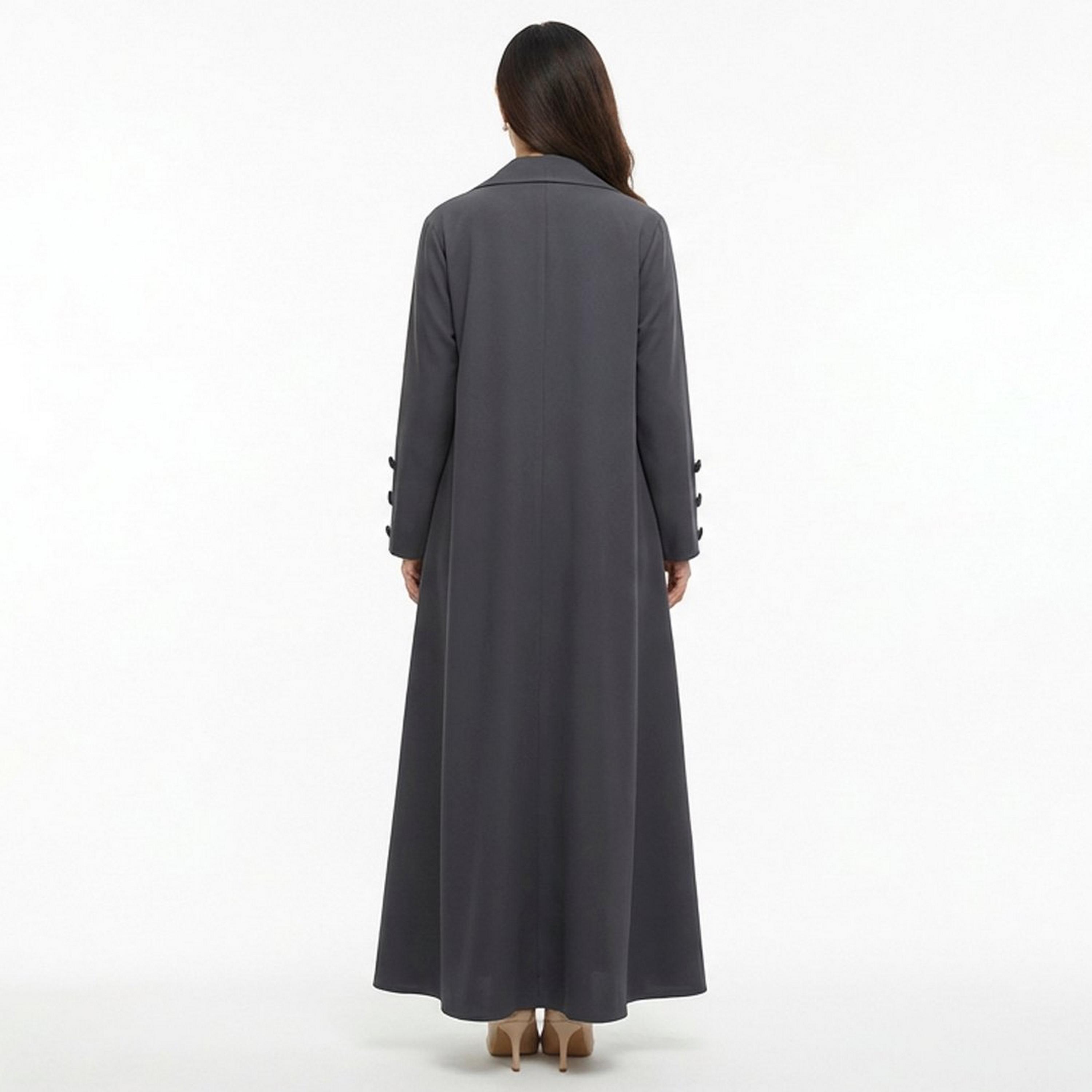 Lamha Grey Lapel Collar Linen Women's Formal Blazer Style Abaya with Inner Dress-women-arabicclothing-abayas-image-6