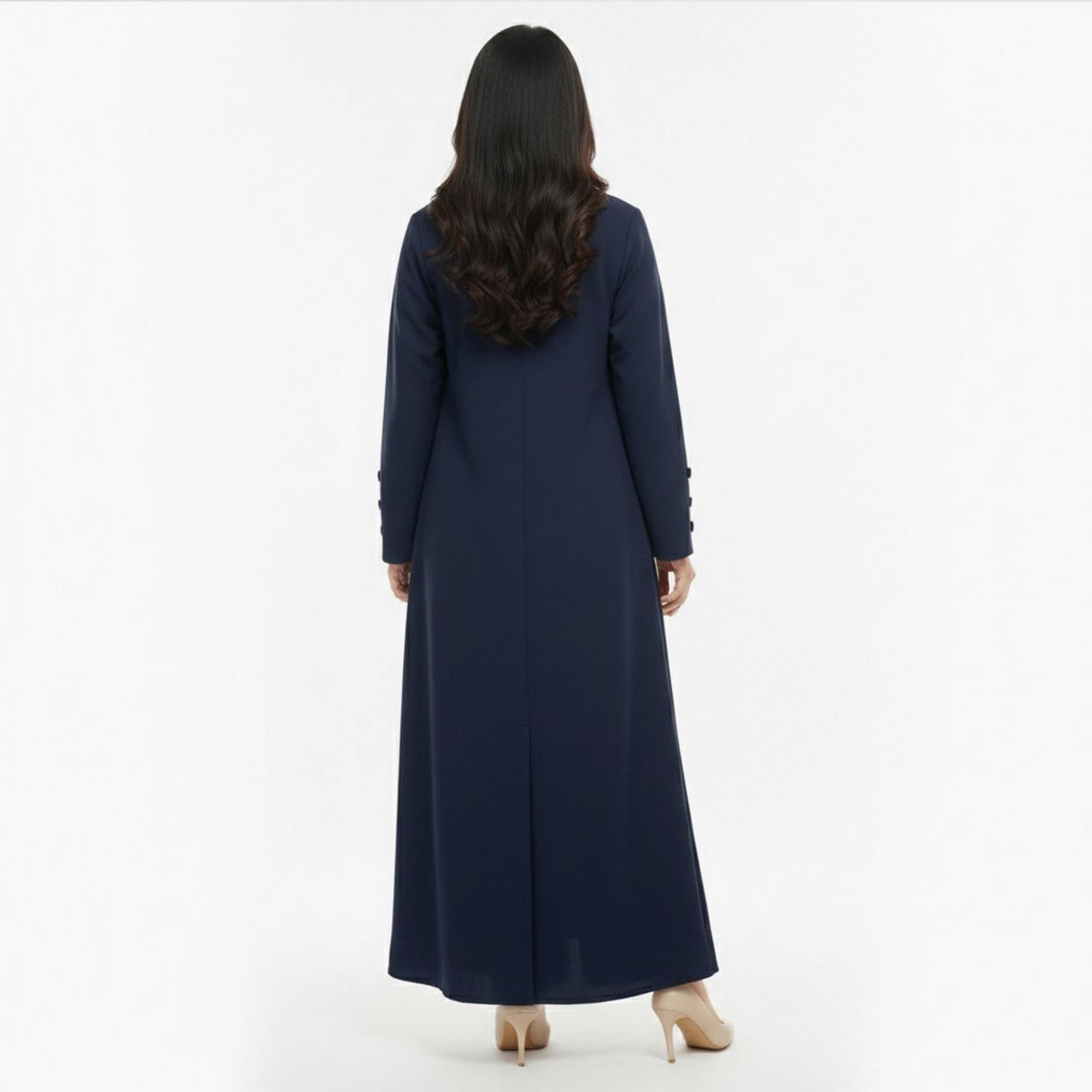 عباية رسمية "بلايزر ستايل" بياقة "لابل" كتان نسائية مع فستان داخلي - كحلي من لمحة-women-arabicclothing-abayas-image-6