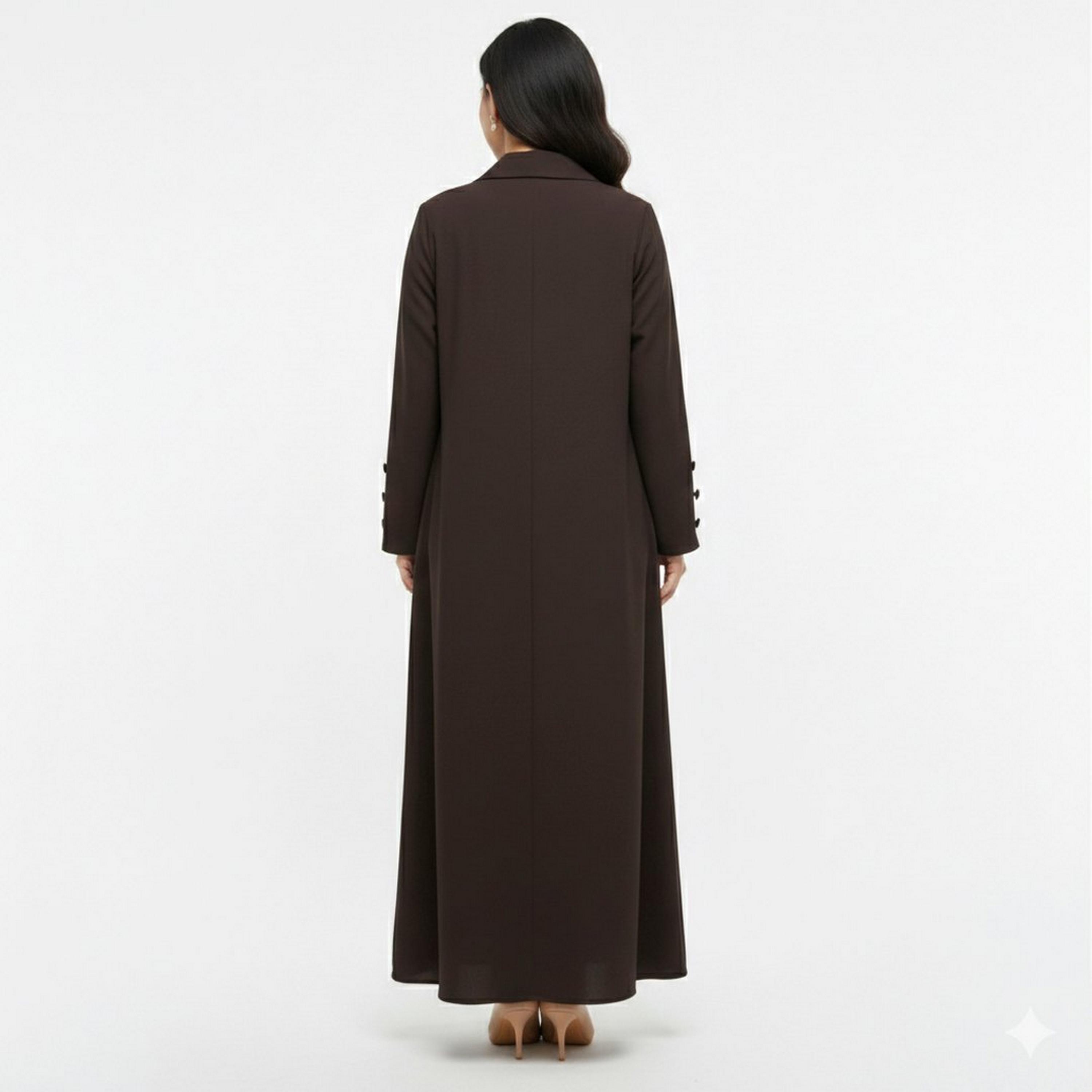 Lamha Brown Lapel Collar Linen Women's Formal Blazer Style Abaya with Inner Dress-women-arabicclothing-abayas-image-6