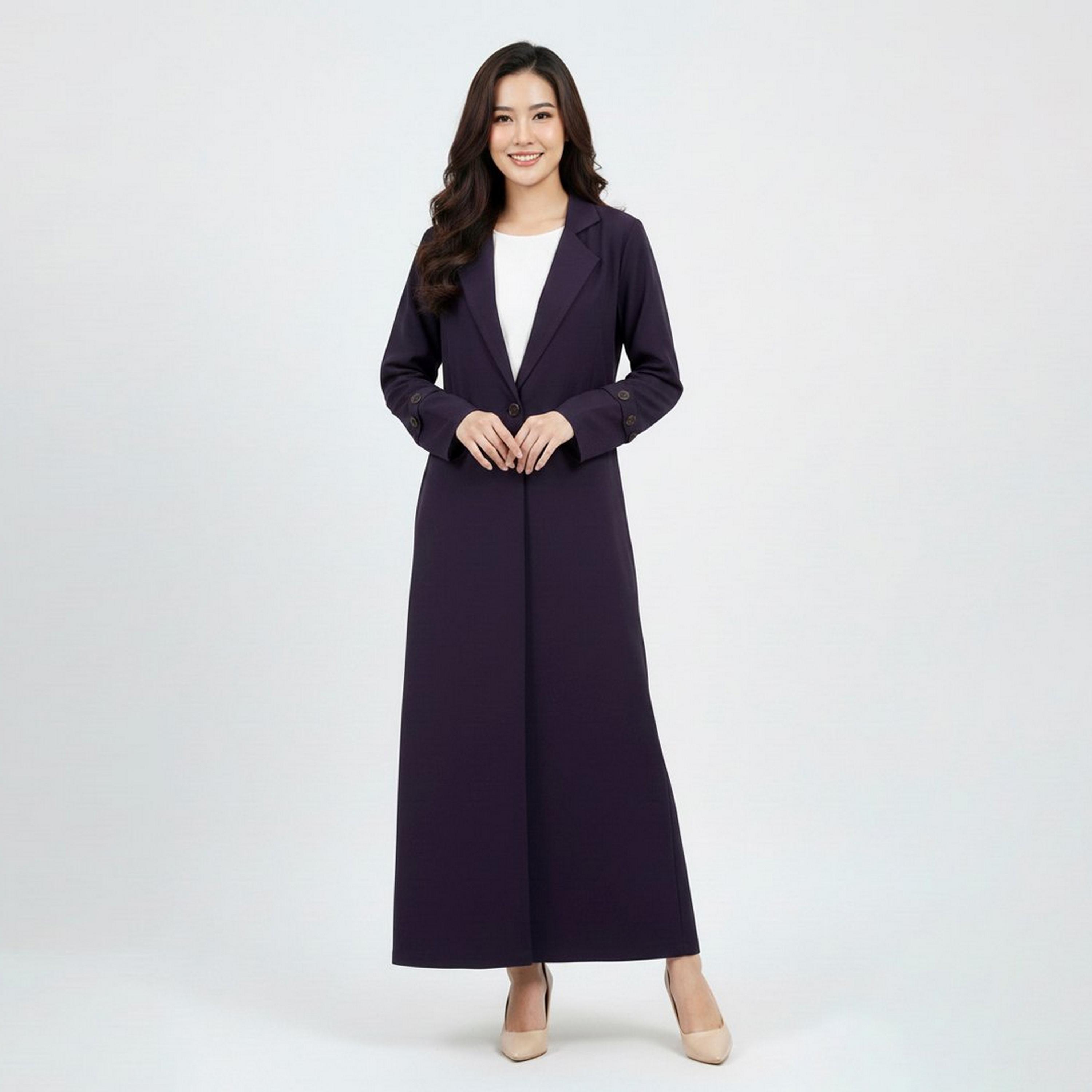 عباية رسمية "بلايزر ستايل" بياقة "لابل" كتان نسائية - بنفسجي من لمحة-women-arabicclothing-abayas-image-1