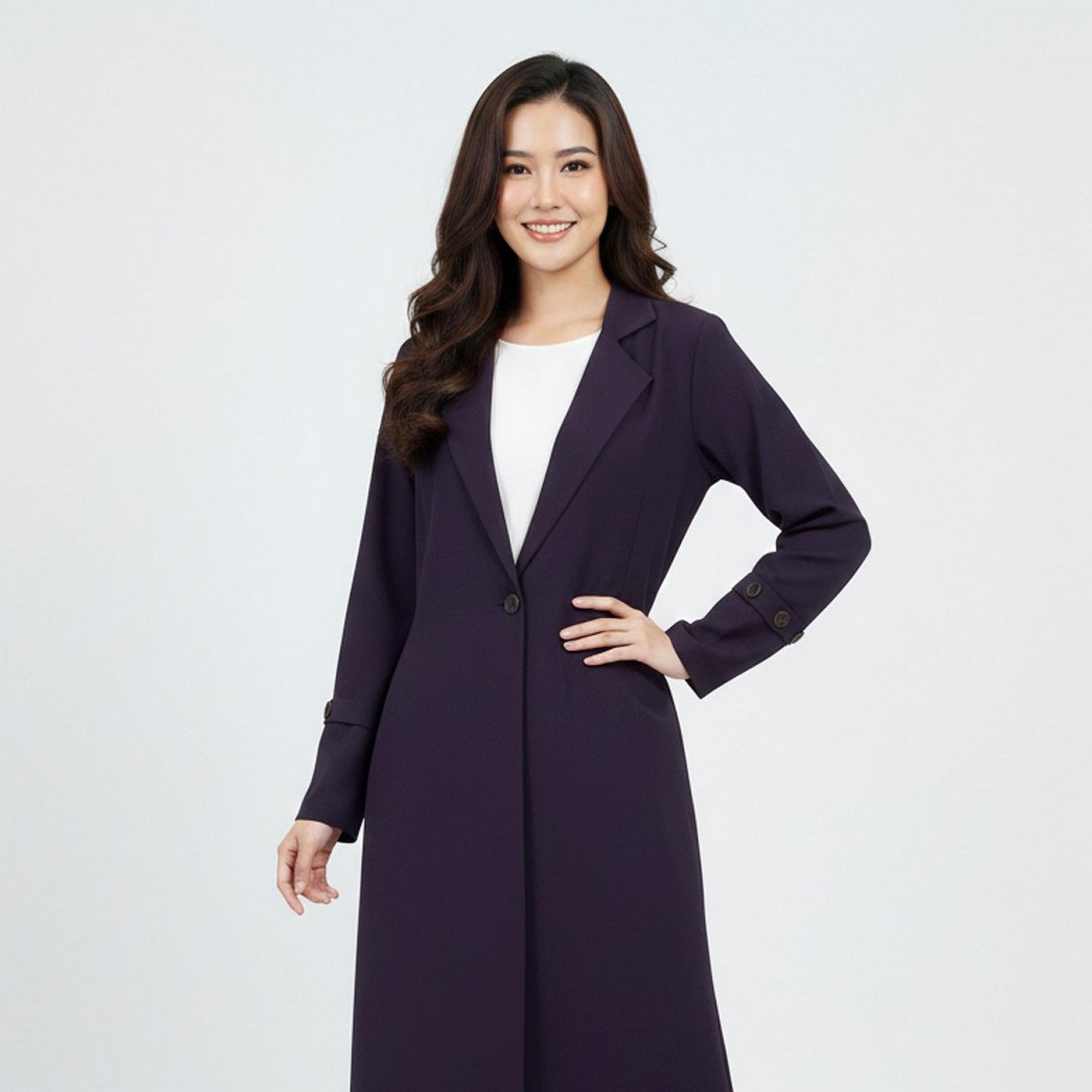 عباية رسمية "بلايزر ستايل" بياقة "لابل" كتان نسائية - بنفسجي من لمحة-women-arabicclothing-abayas-image-2