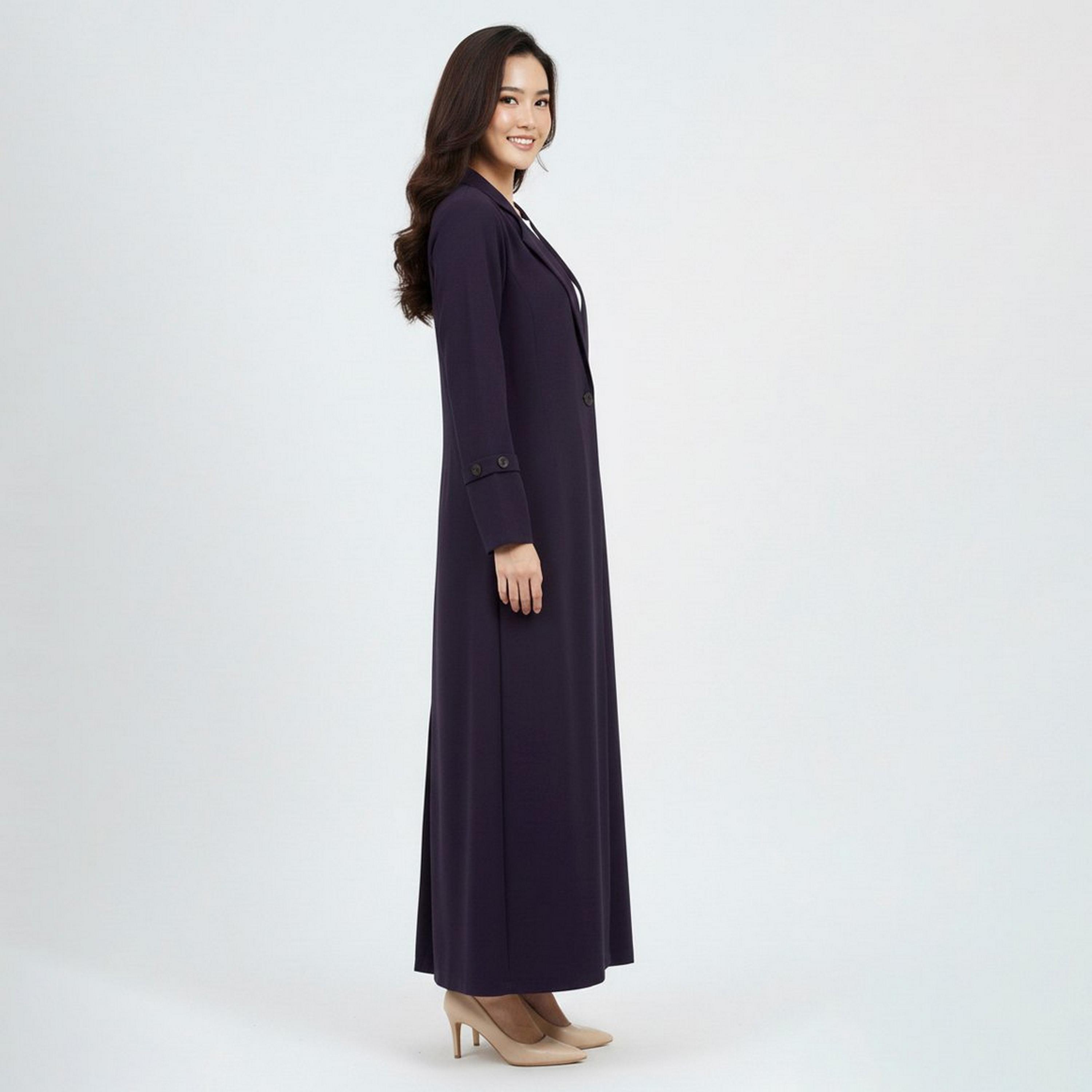عباية رسمية "بلايزر ستايل" بياقة "لابل" كتان نسائية - بنفسجي من لمحة-women-arabicclothing-abayas-image-3