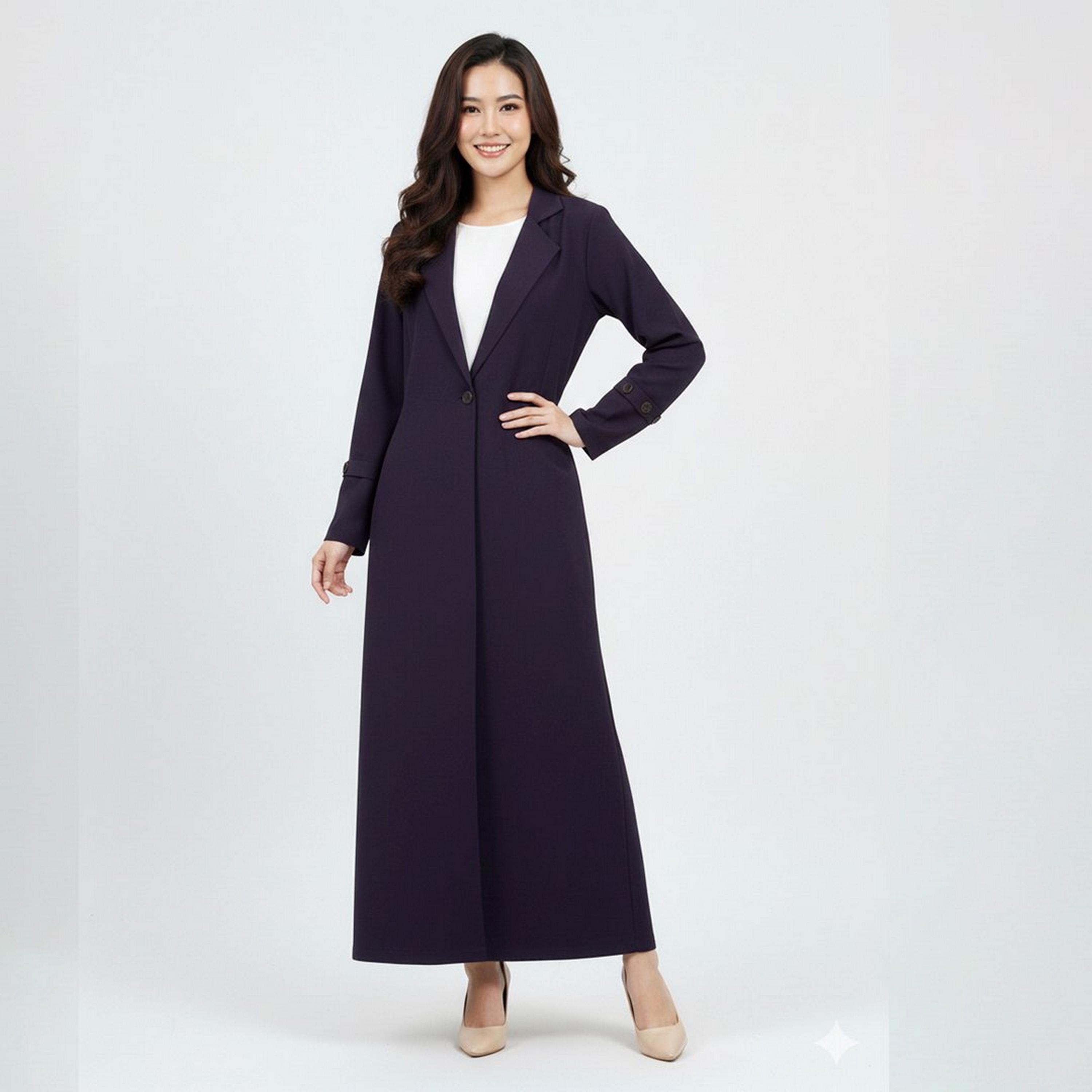 عباية رسمية "بلايزر ستايل" بياقة "لابل" كتان نسائية - بنفسجي من لمحة-women-arabicclothing-abayas-image-4