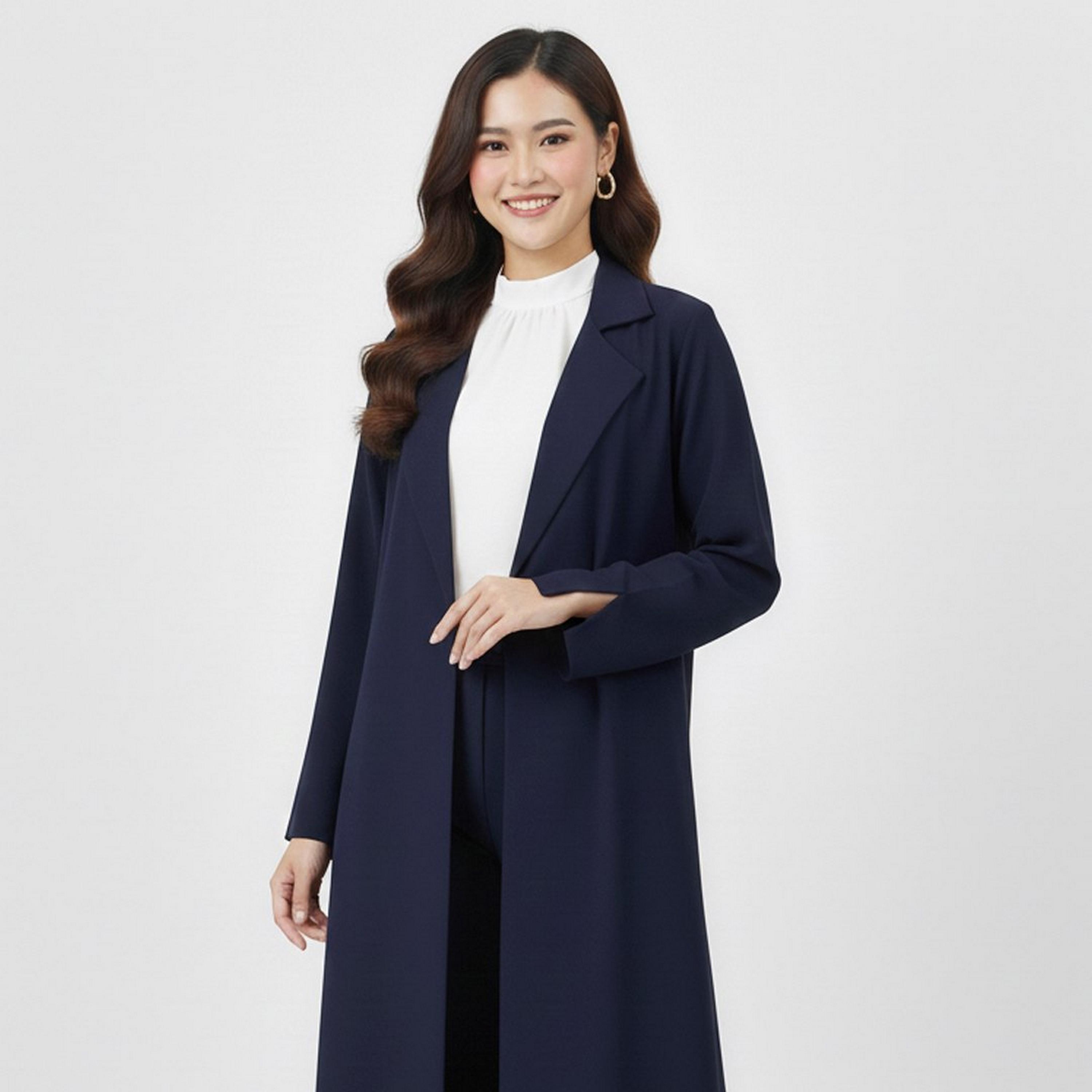 Lamha Navy Blue Lapel Collar Linen Women's Formal Blazer Style Abaya-women-arabicclothing-abayas-image-2