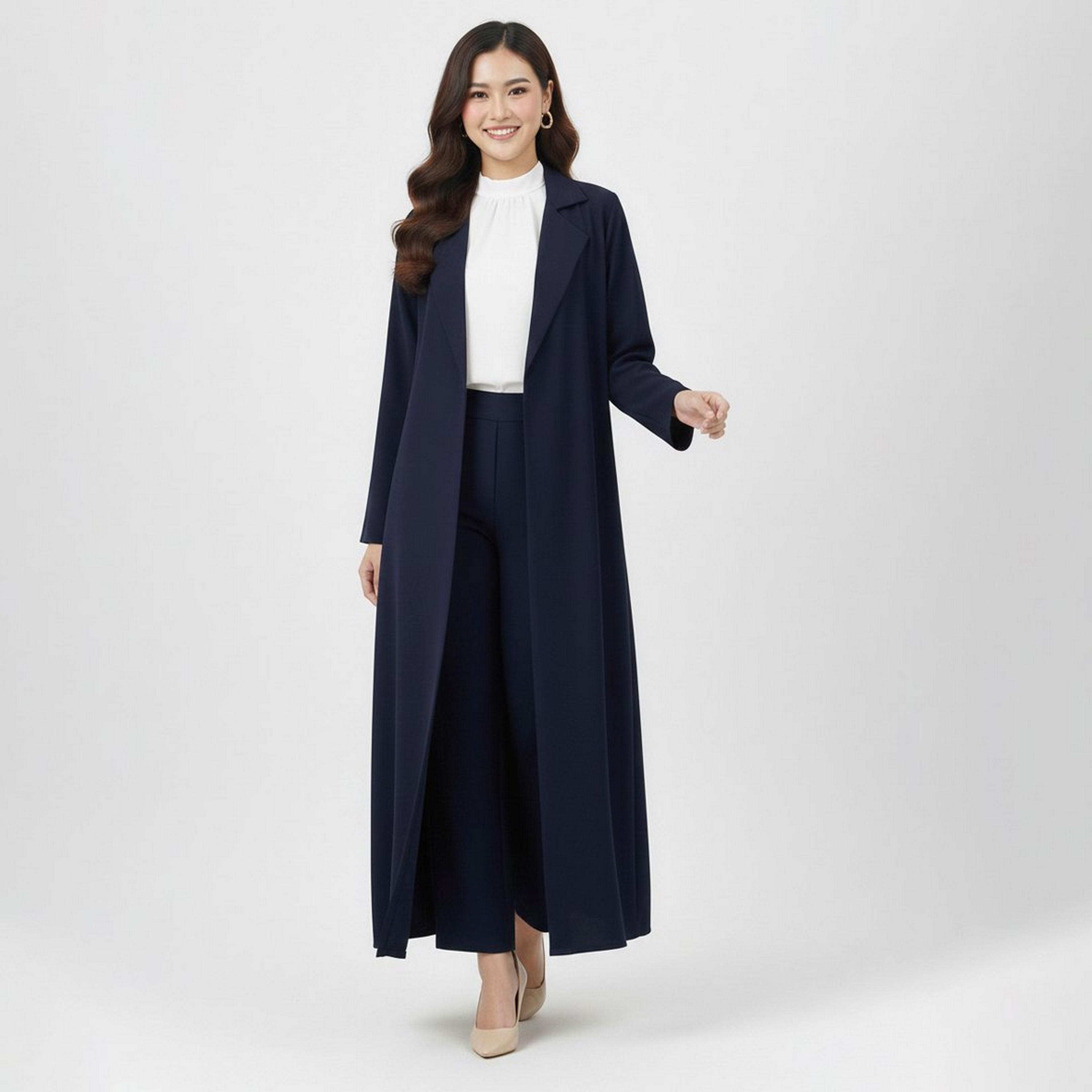 Lamha Navy Blue Lapel Collar Linen Women's Formal Blazer Style Abaya-women-arabicclothing-abayas-image-4