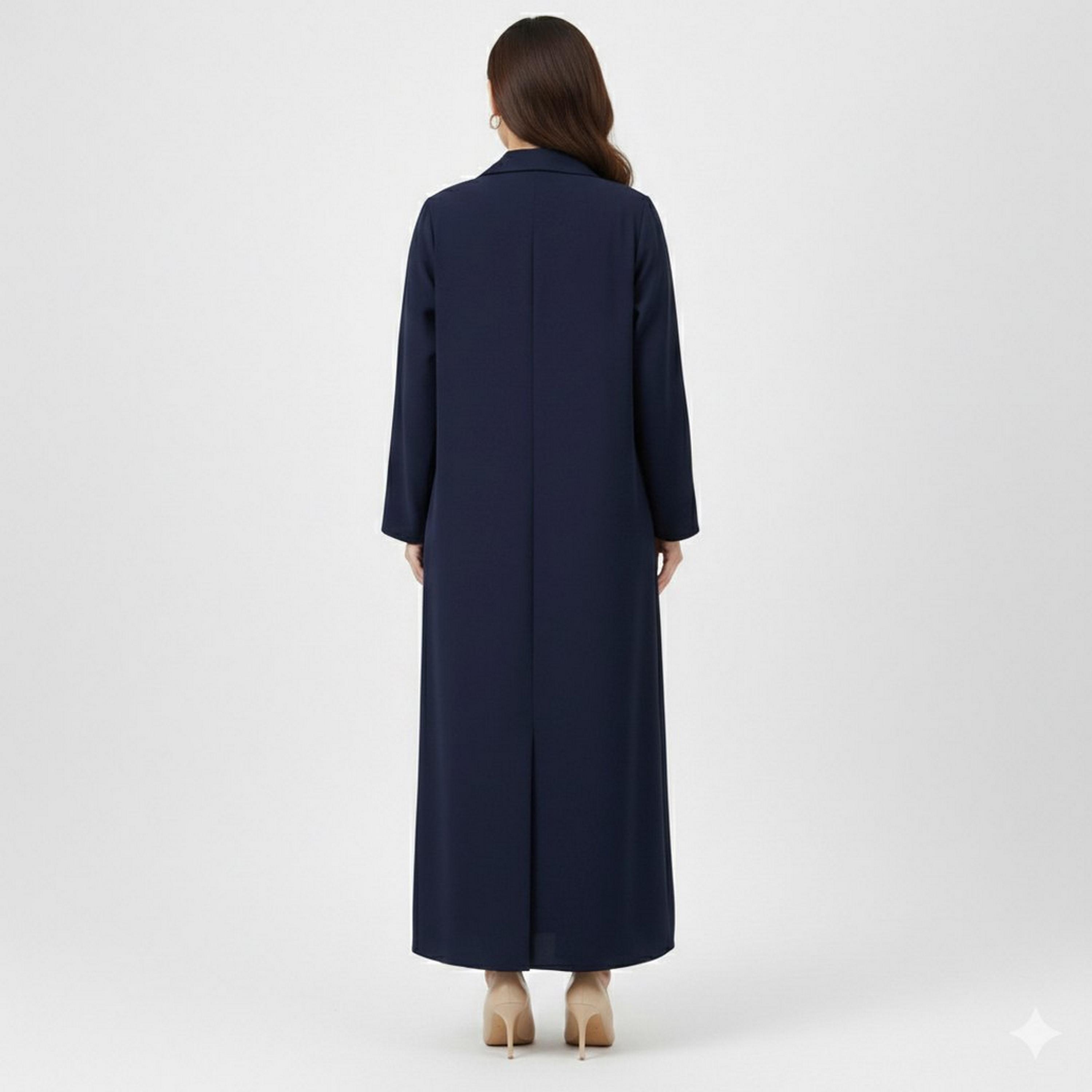 Lamha Navy Blue Lapel Collar Linen Women's Formal Blazer Style Abaya-women-arabicclothing-abayas-image-5