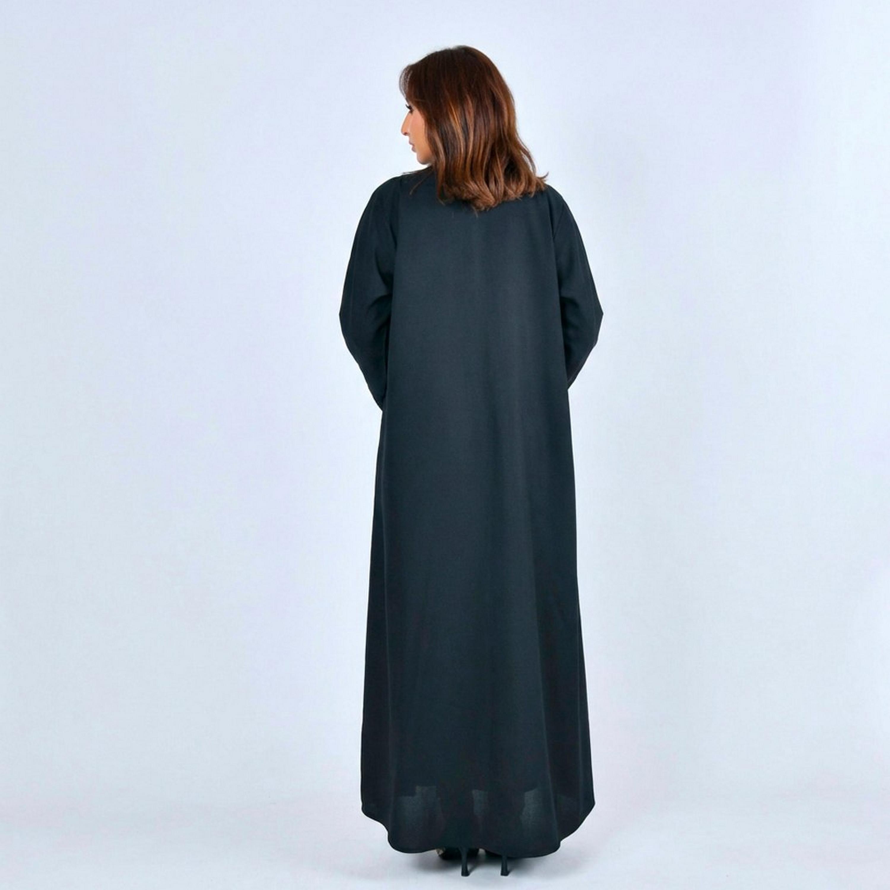 Lamha Black Embroidered Linen Women's Abaya-women-arabicclothing-abayas-image-5