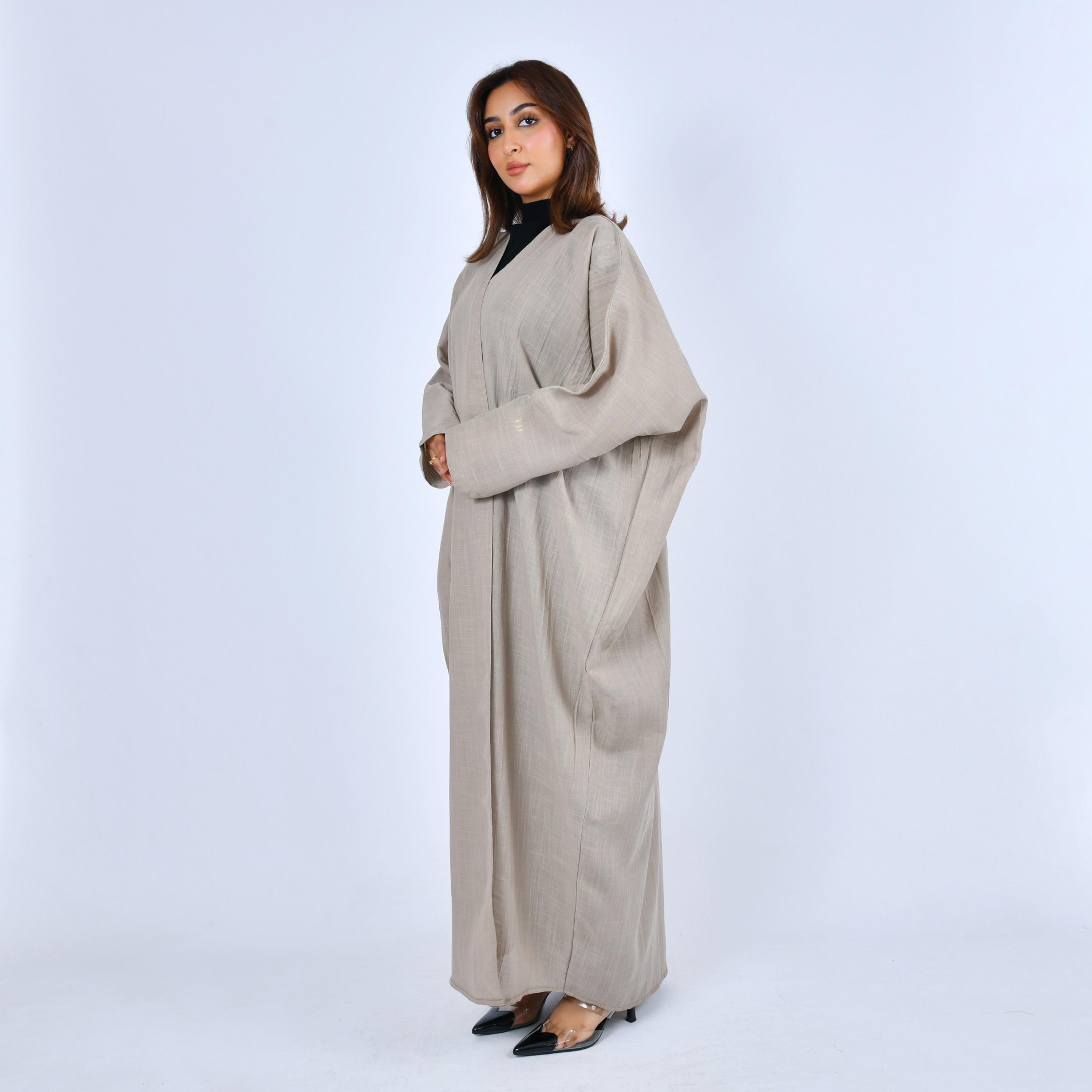 Lamha Beige Linen Women's Quarter Bisht Abaya-women-arabicclothing-abayas-image-4