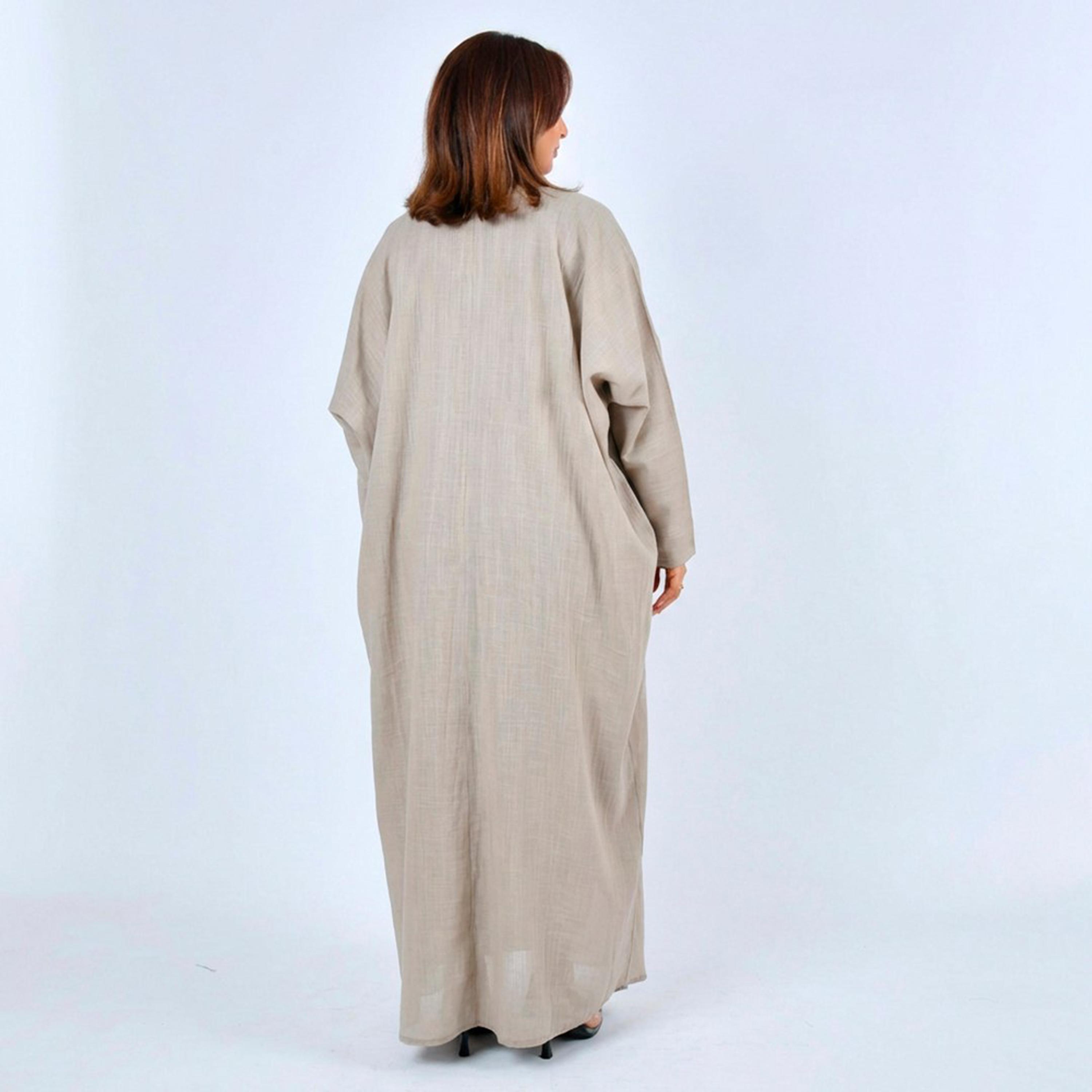 Lamha Beige Linen Women's Quarter Bisht Abaya-women-arabicclothing-abayas-image-5
