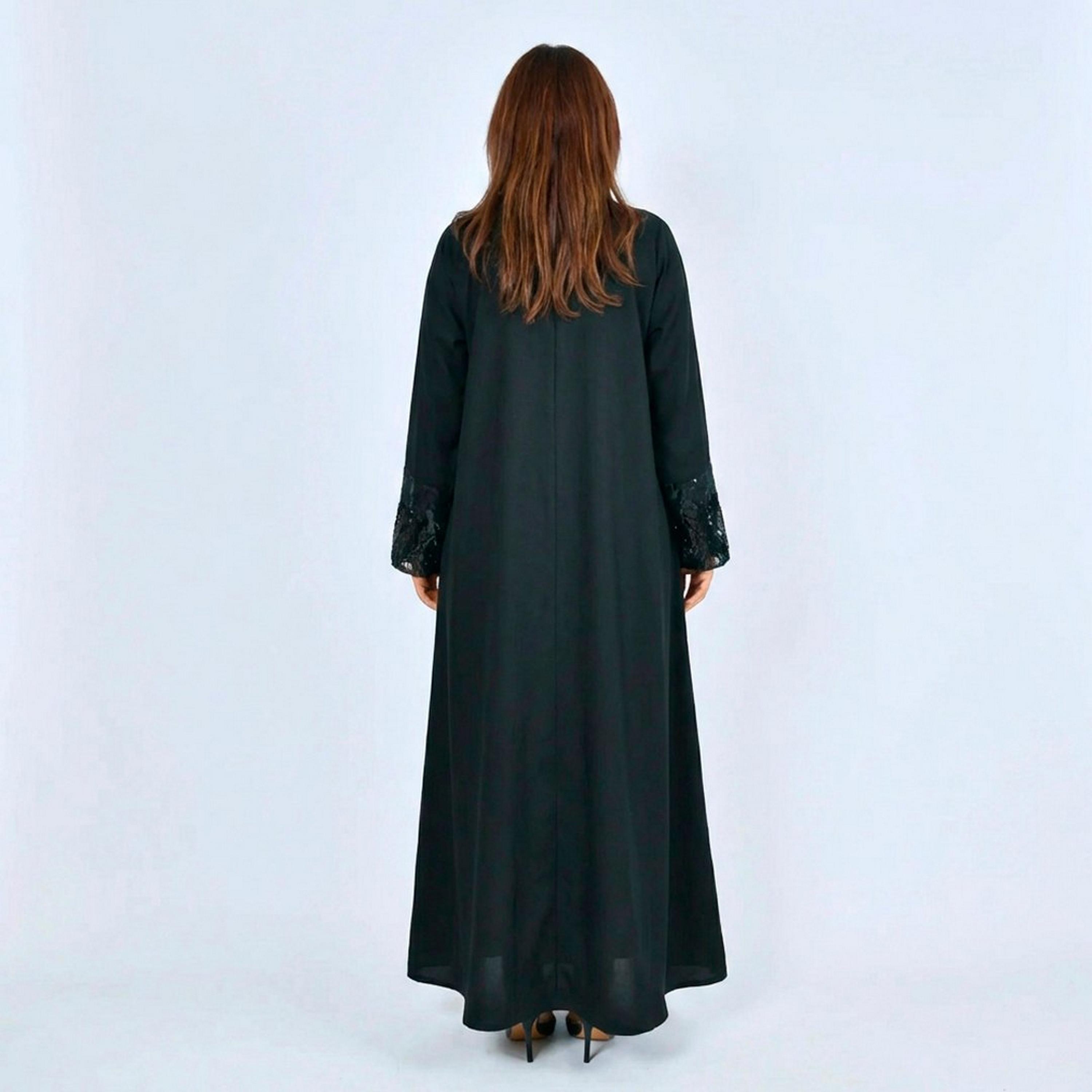 Lamha Black Beaded Cuff Sleeves Linen Women's Abaya-women-arabicclothing-abayas-image-5