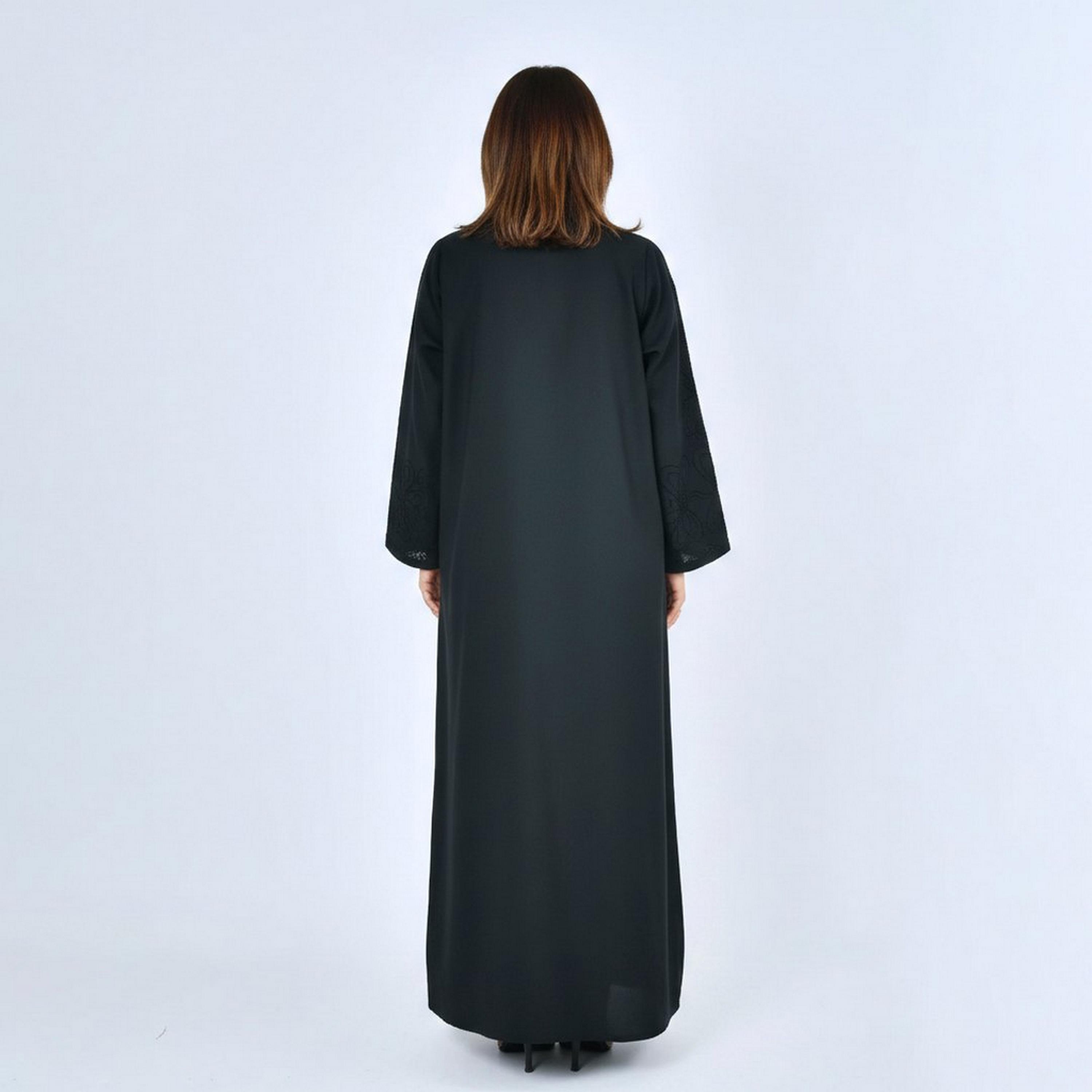 Lamha Black Embroidered Linen Women's Abaya-women-arabicclothing-abayas-image-5