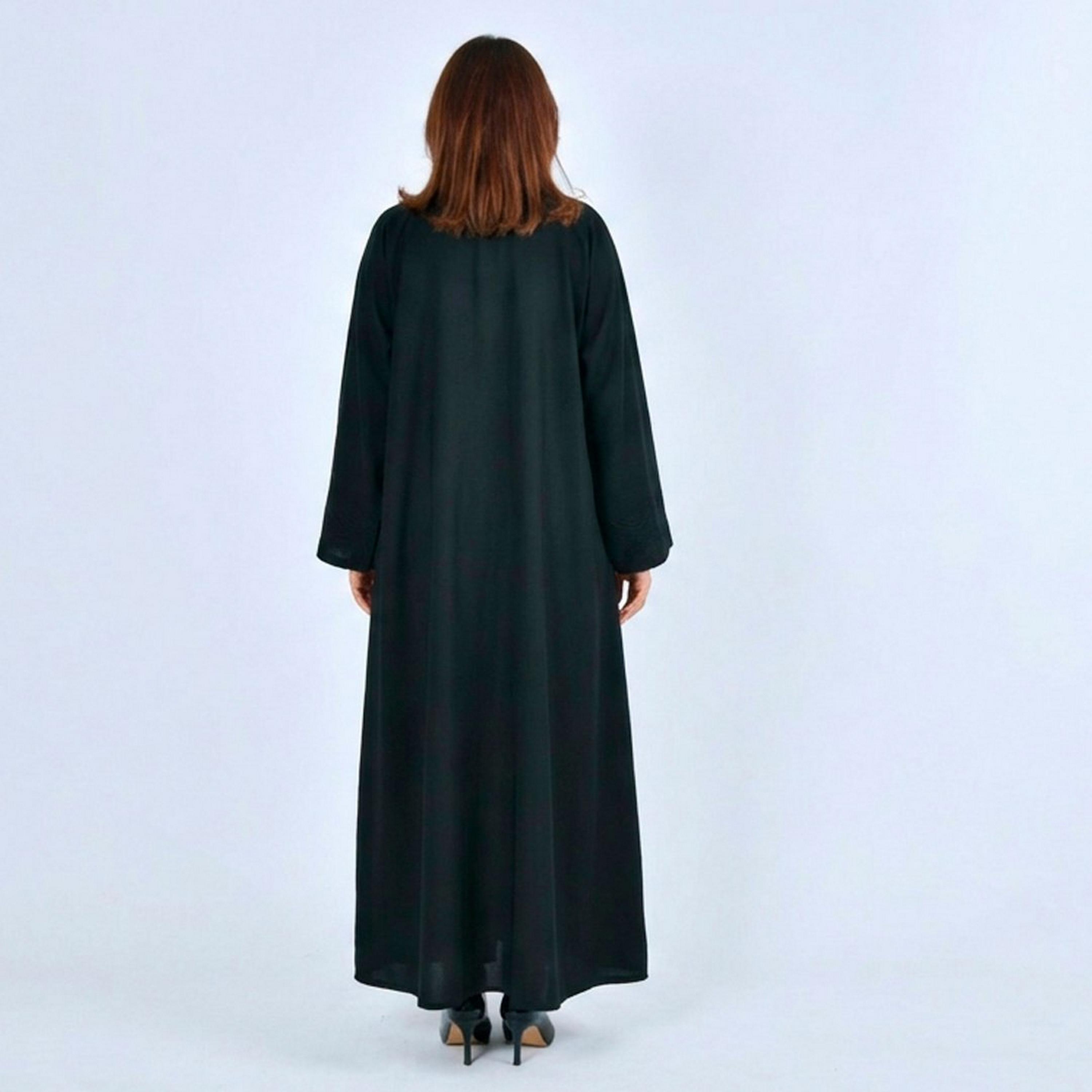 Lamha Black Wave Embroidered Wide Sleeves Linen Women's Abaya-women-arabicclothing-abayas-image-5