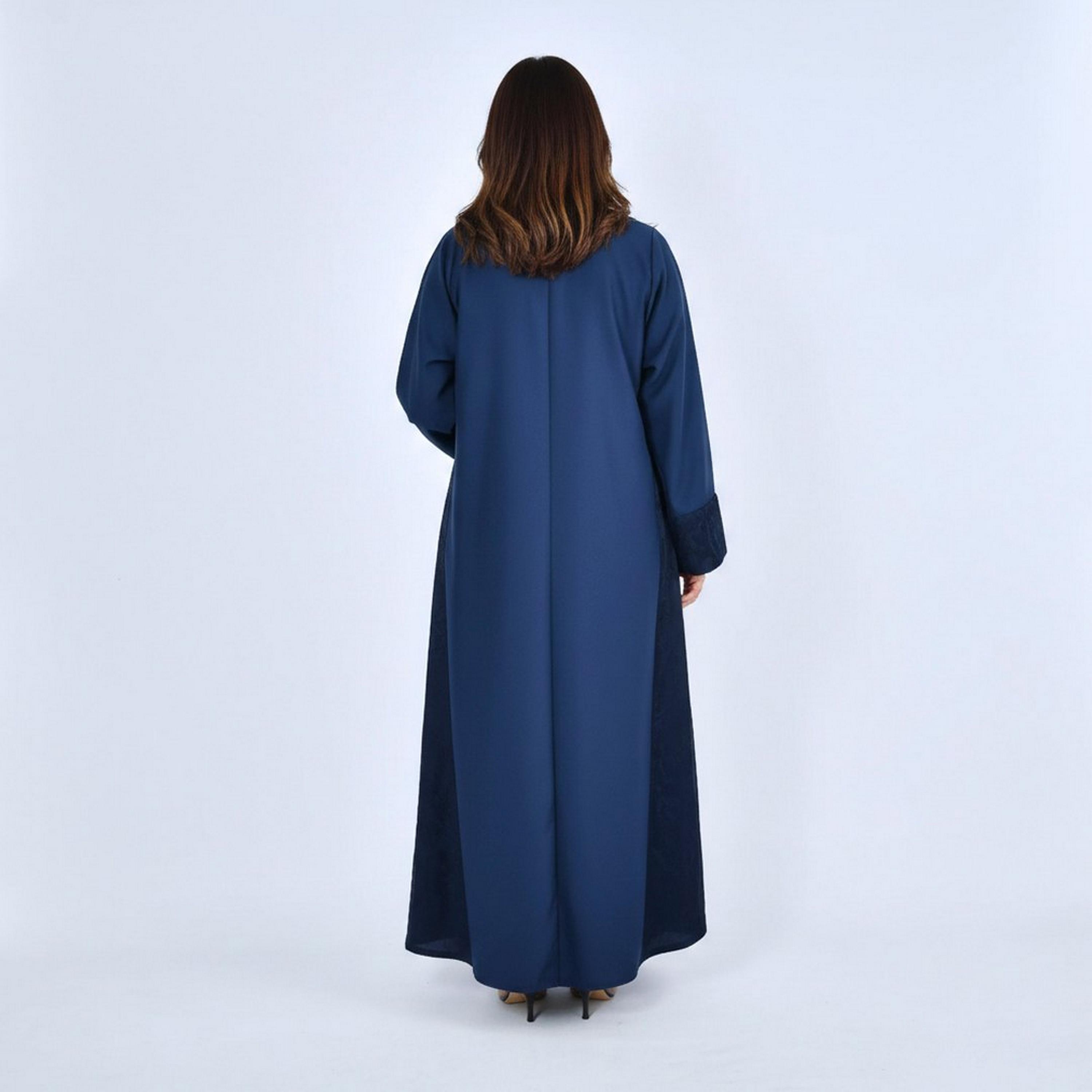 Lamha Navy Blue Lapel Collar Linen Women's Flowy Cut Abaya-women-arabicclothing-abayas-image-6