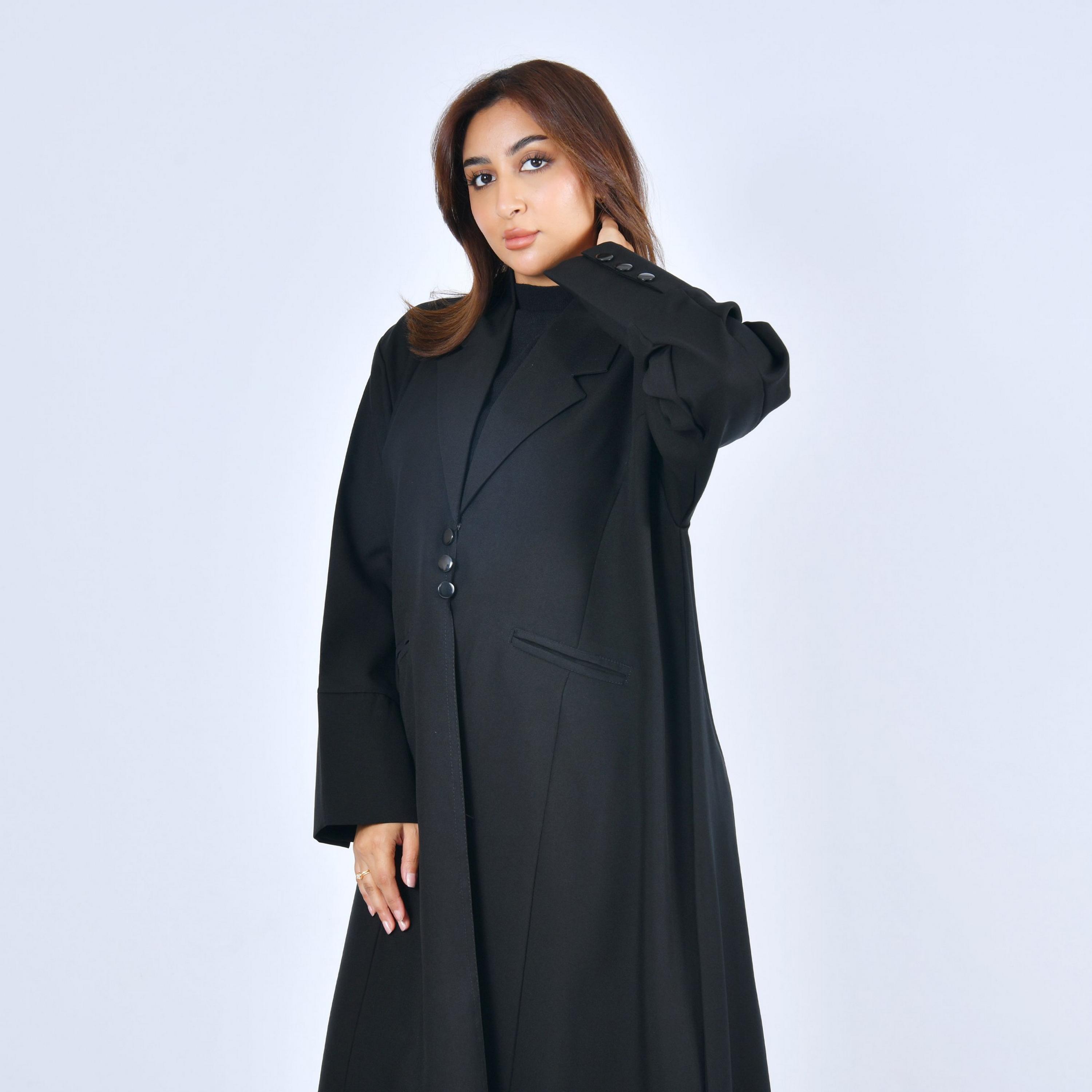 Lamha Black Lapel Collar Linen Women's Formal Blazer Style Abaya-women-arabicclothing-abayas-image-2