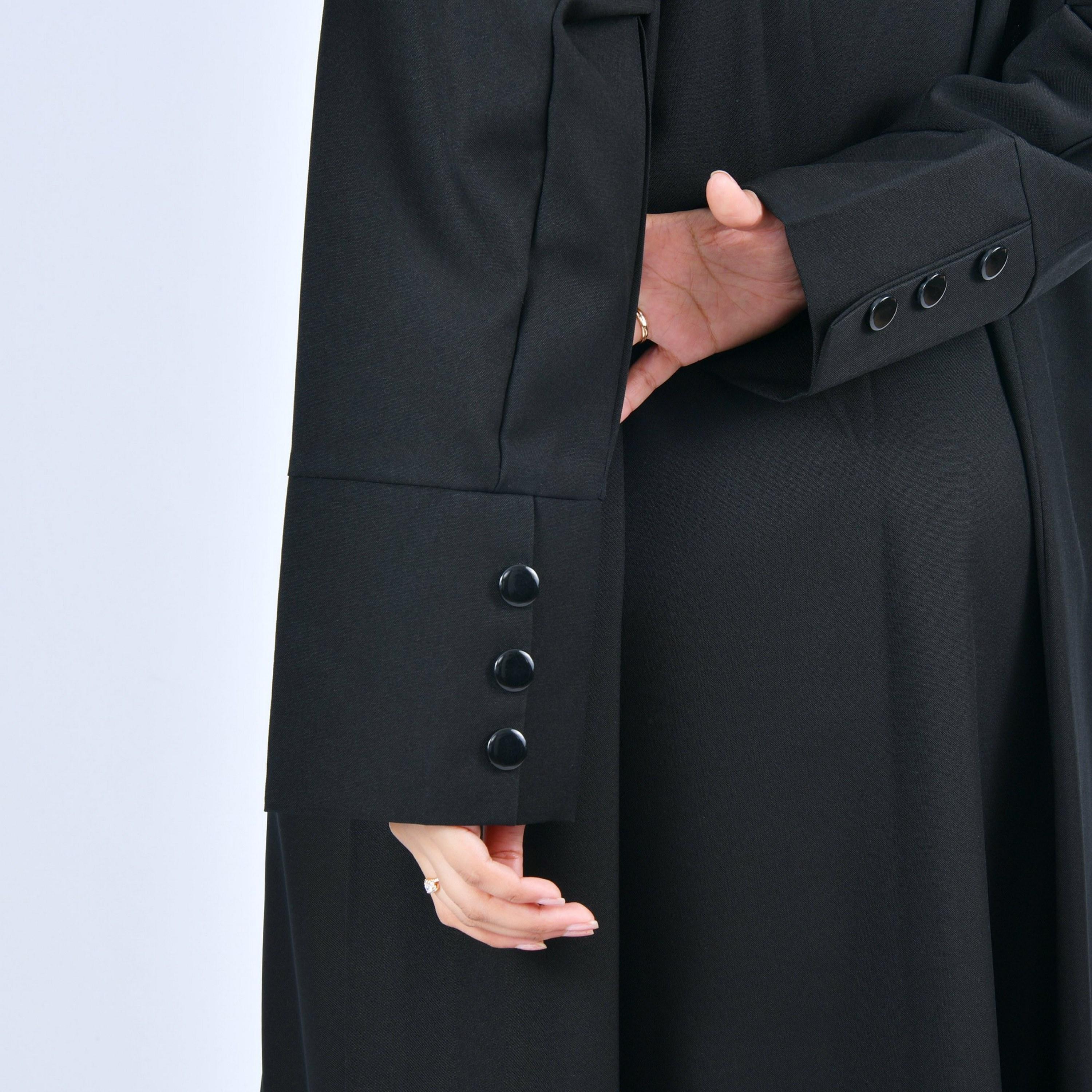 Lamha Black Lapel Collar Linen Women's Formal Blazer Style Abaya-women-arabicclothing-abayas-image-3