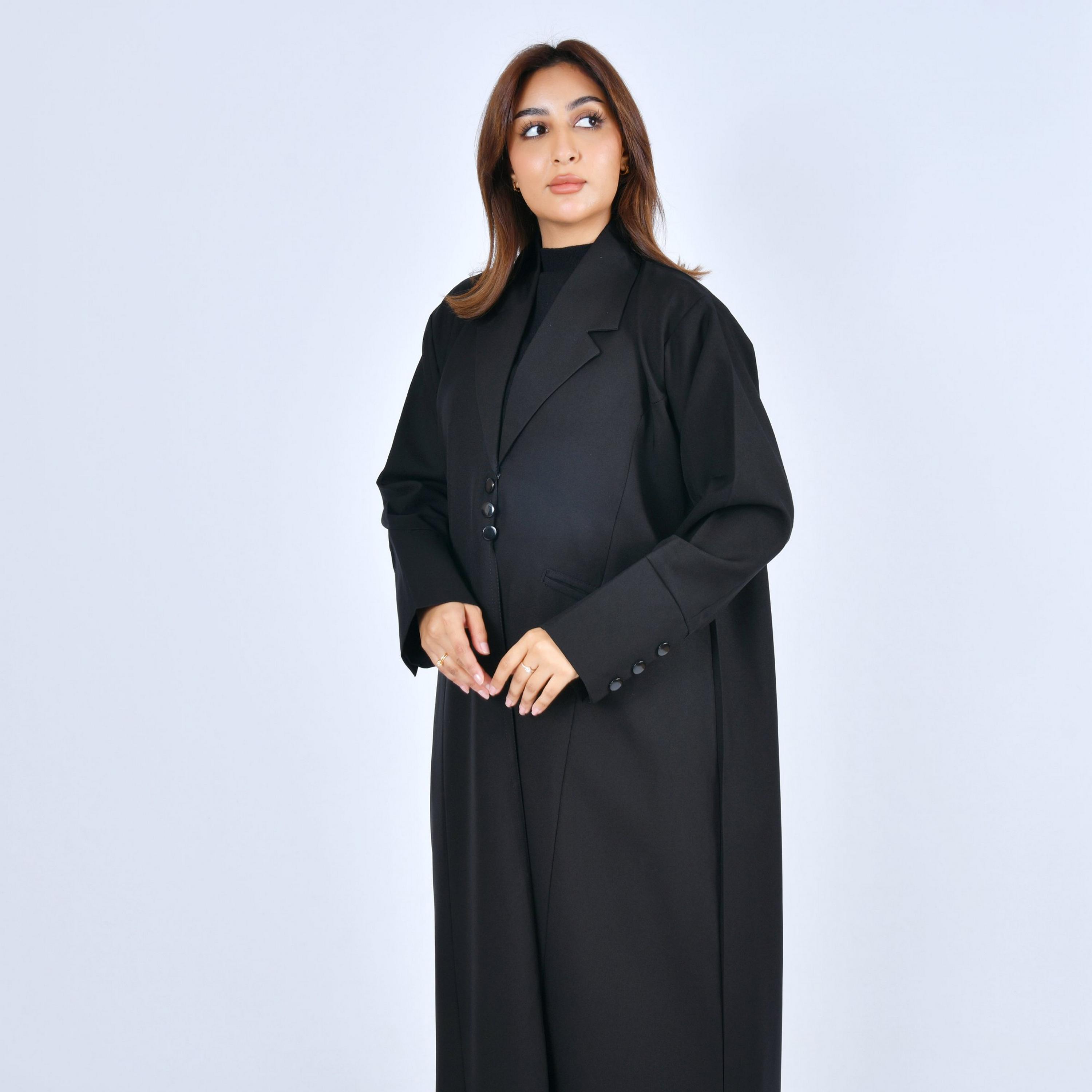 Lamha Black Lapel Collar Linen Women's Formal Blazer Style Abaya-women-arabicclothing-abayas-image-4