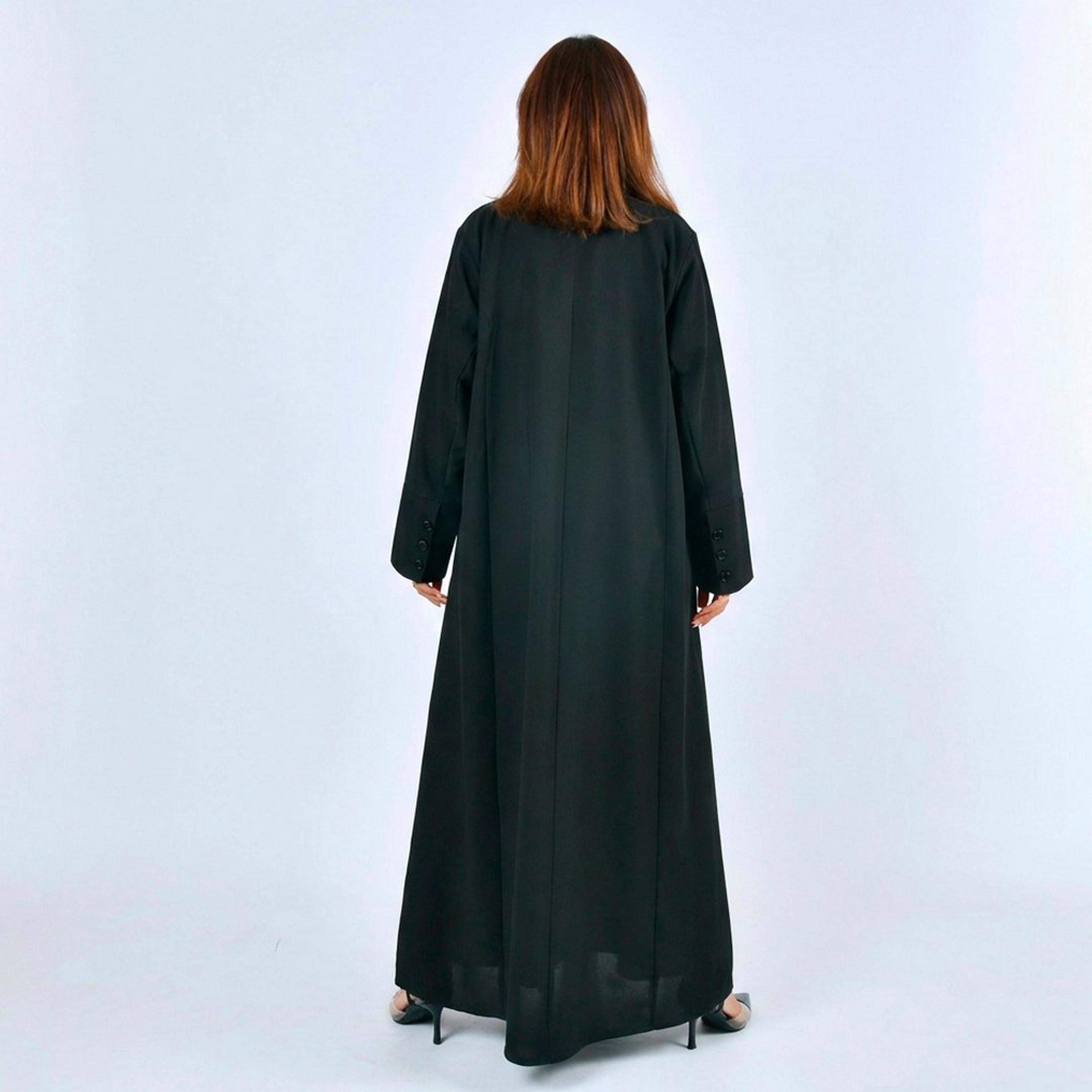 Lamha Black Lapel Collar Linen Women's Formal Blazer Style Abaya-women-arabicclothing-abayas-image-5