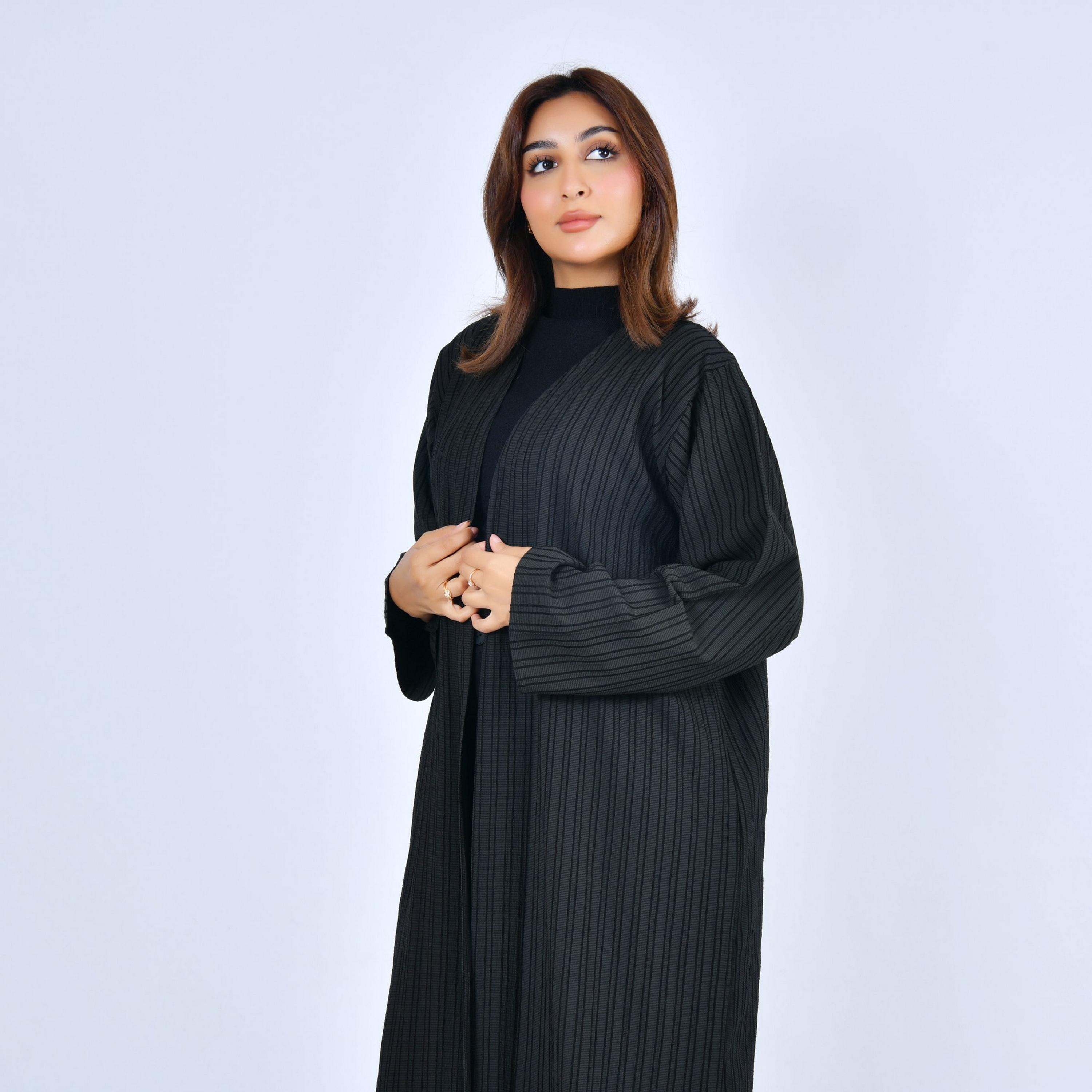 Lamha Black Textured Linen Women's Abaya-women-arabicclothing-abayas-image-4