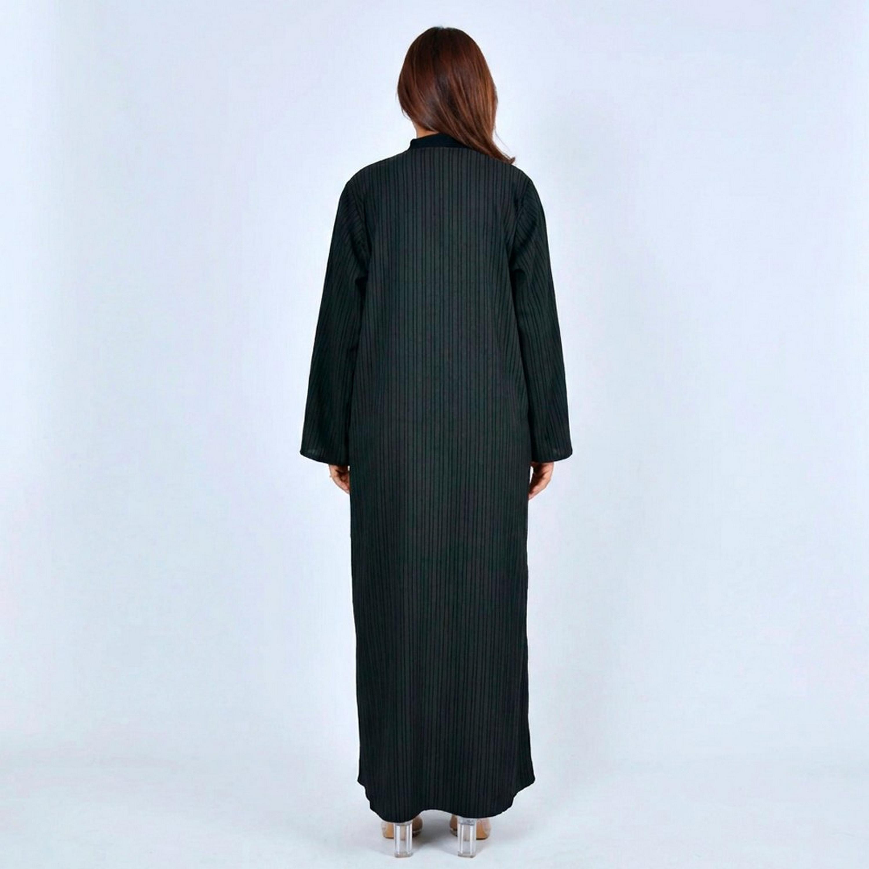 Lamha Black Textured Linen Women's Abaya-women-arabicclothing-abayas-image-5