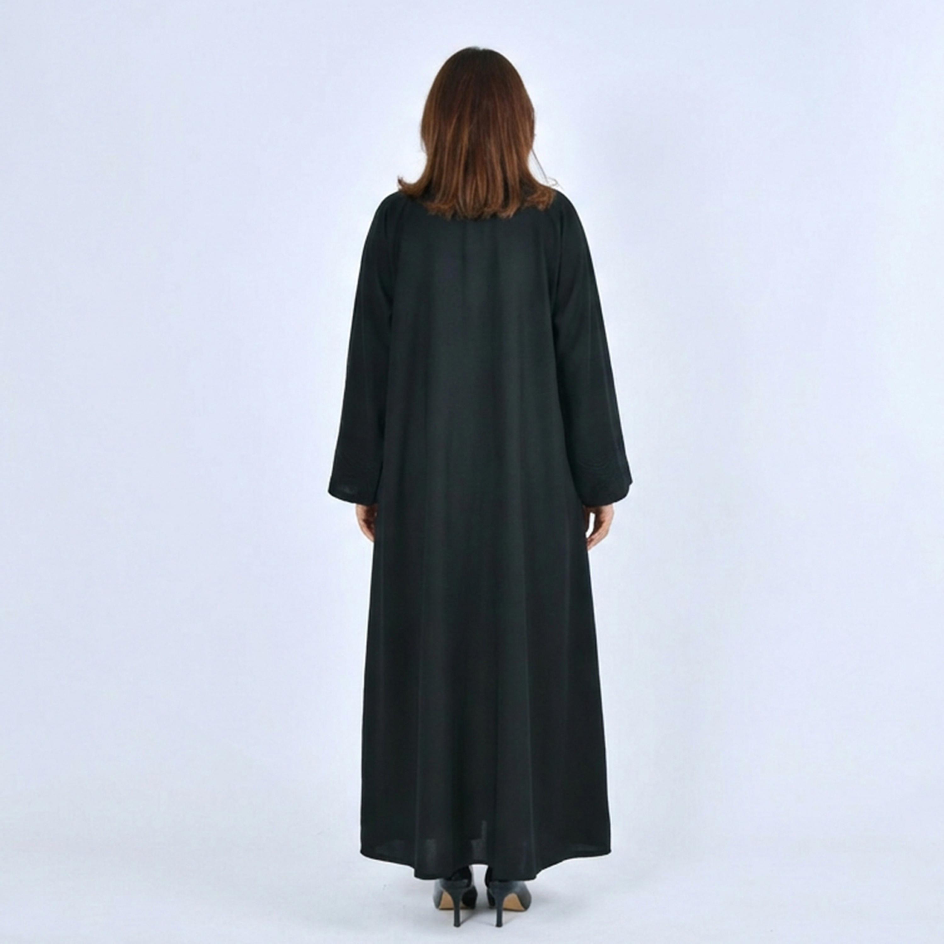 Lamha Black Pintuck Linen Women's Abaya-women-arabicclothing-abayas-image-5