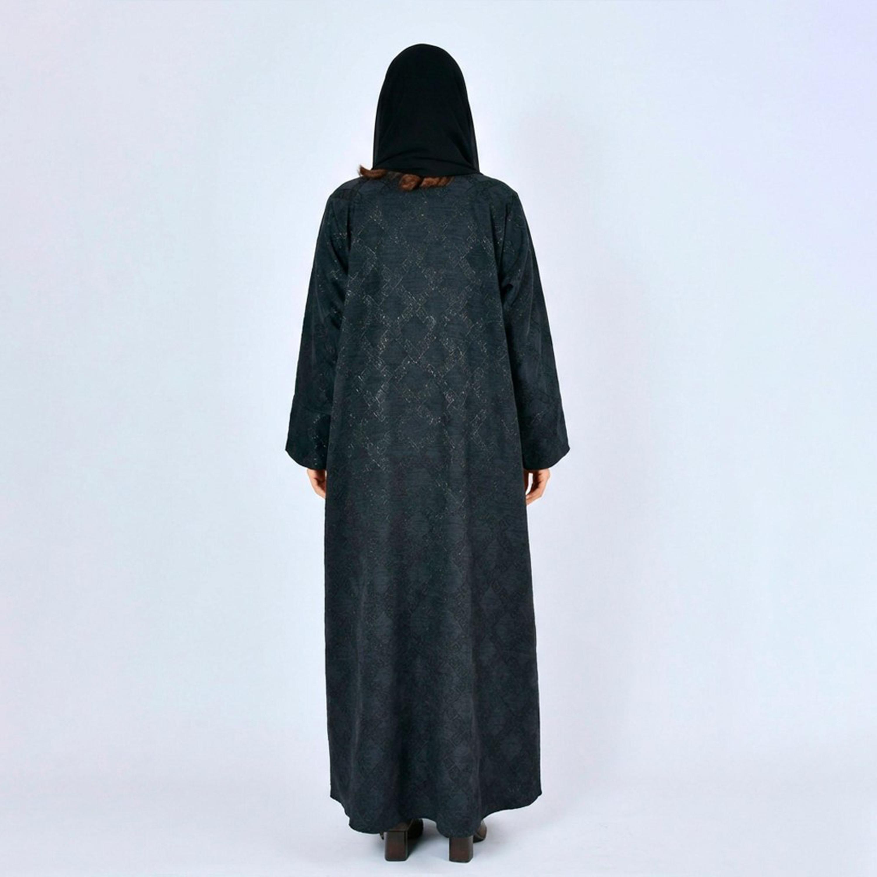 Lamha Black Geometric Suede Women's Abaya with Hijab-women-arabicclothing-abayas-image-6