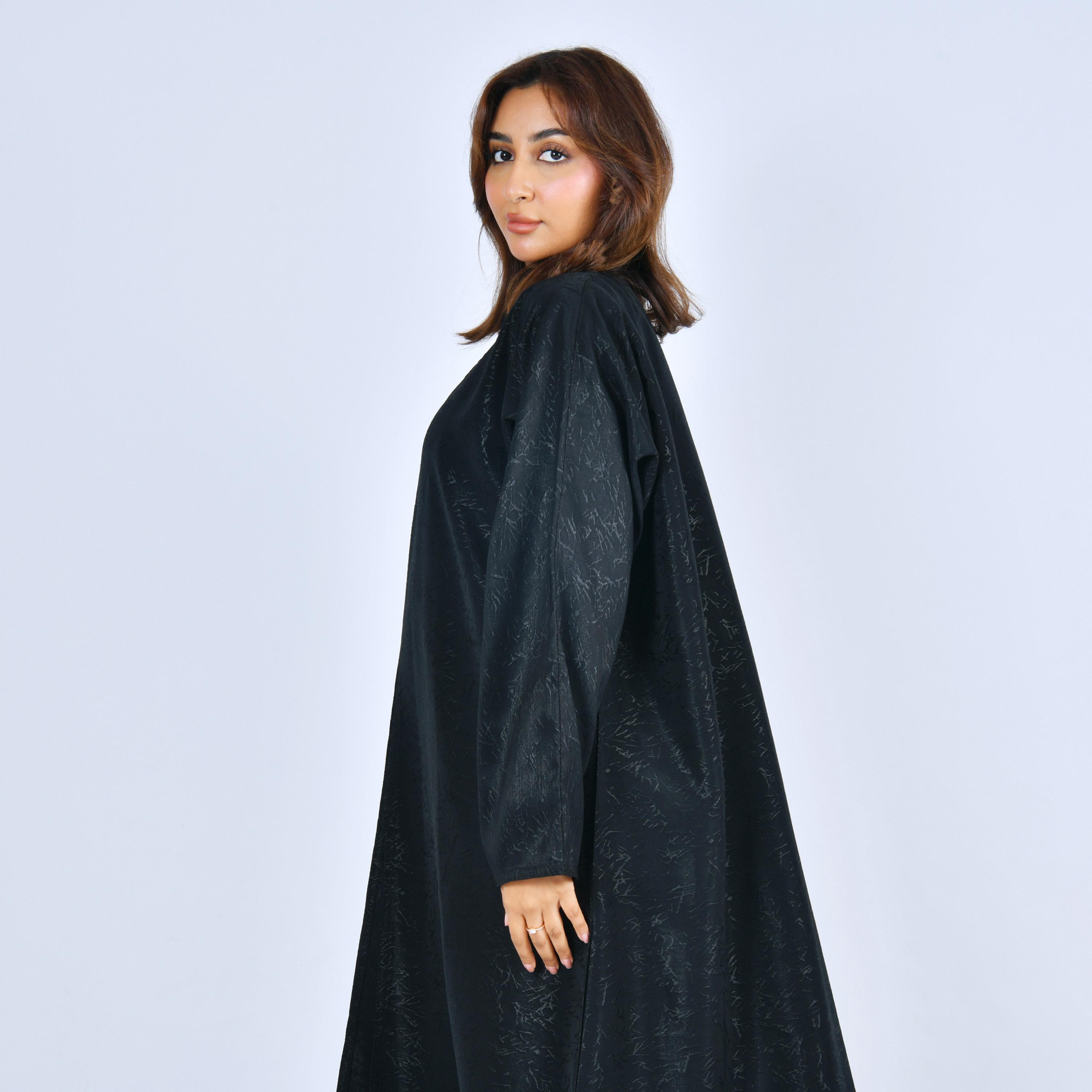 Lamha Black Printed Linen Women's Abaya-women-arabicclothing-abayas-image-2